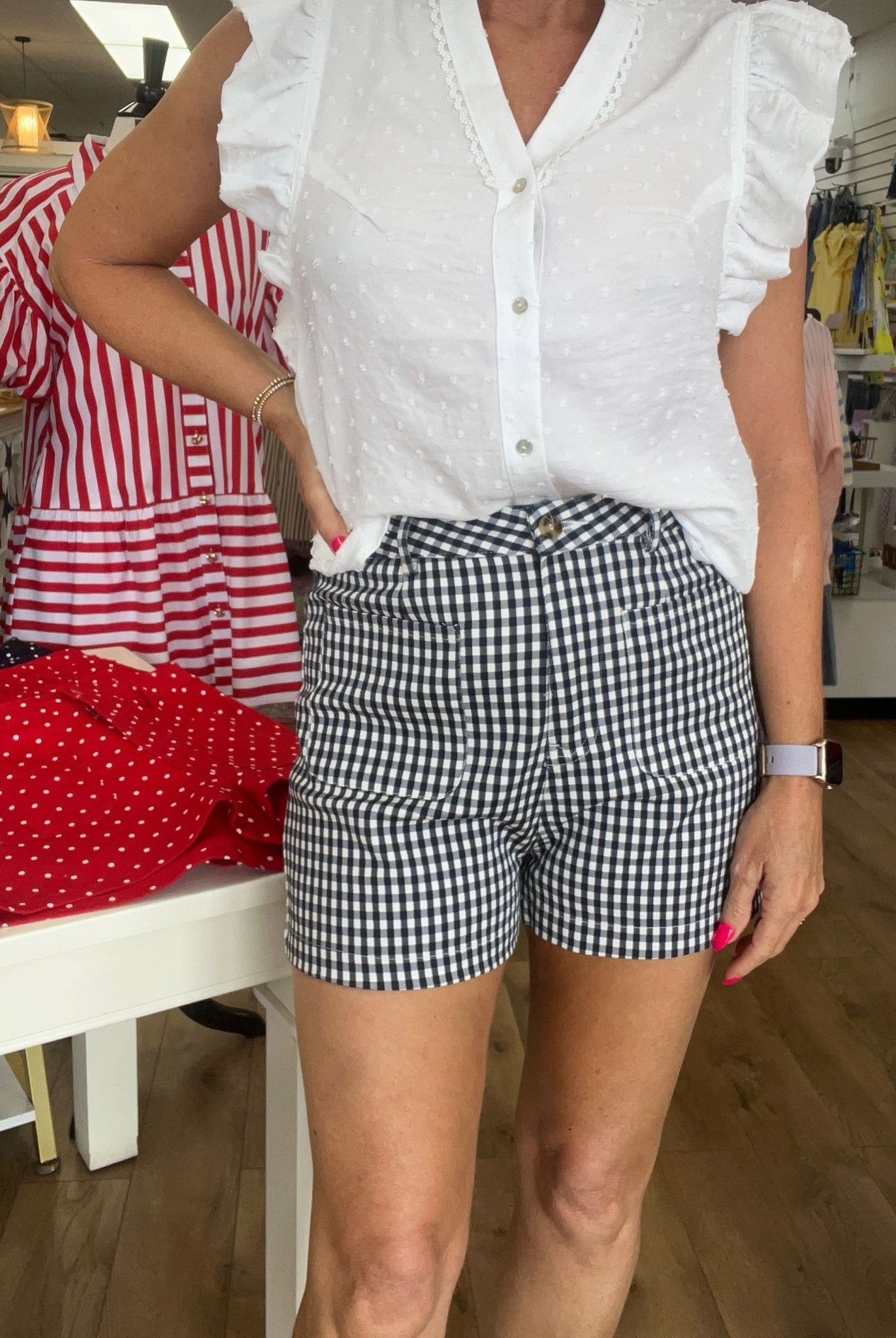 Navy Gingham Shorts with Pockets - A'Bekah's Boutique
