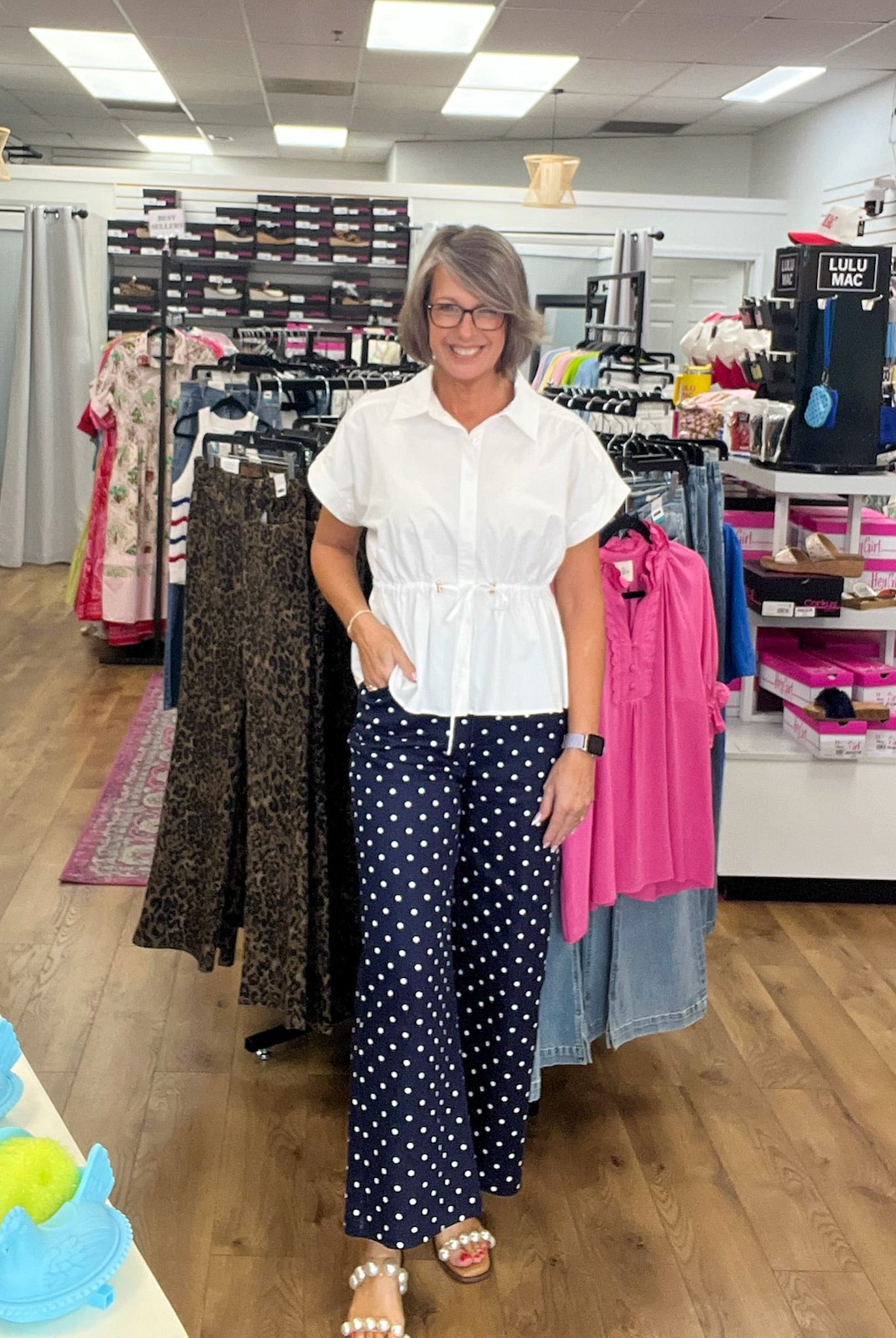 Navy Polka Dot Wide Leg Pants - A'Bekah's Boutique