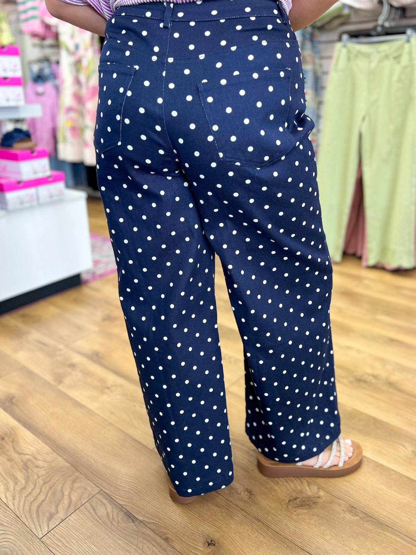 Navy Polka Dot Wide Leg Pants - A'Bekah's Boutique