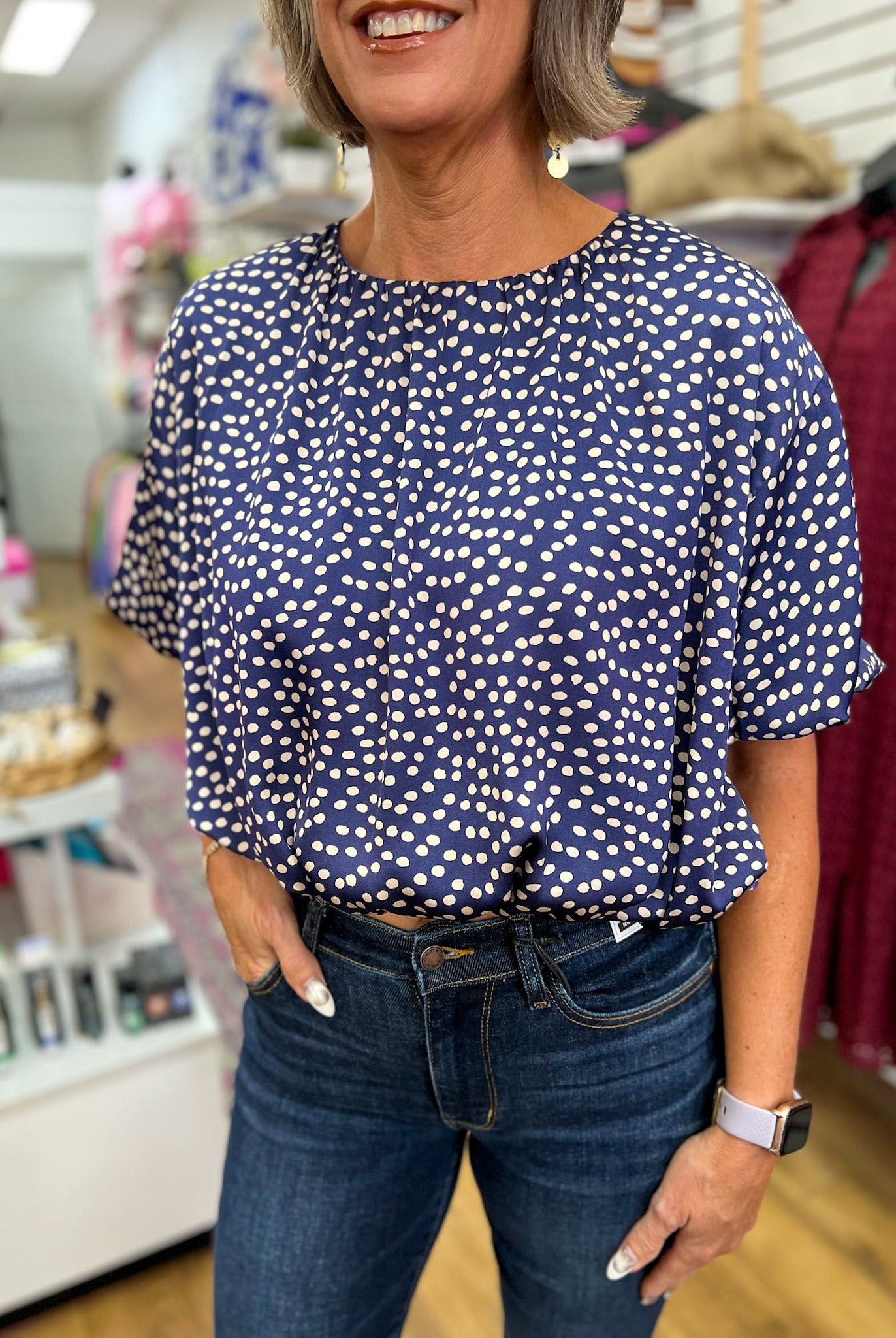 Navy Printed Bubble Hem Crop Top - A'Bekah's Boutique
