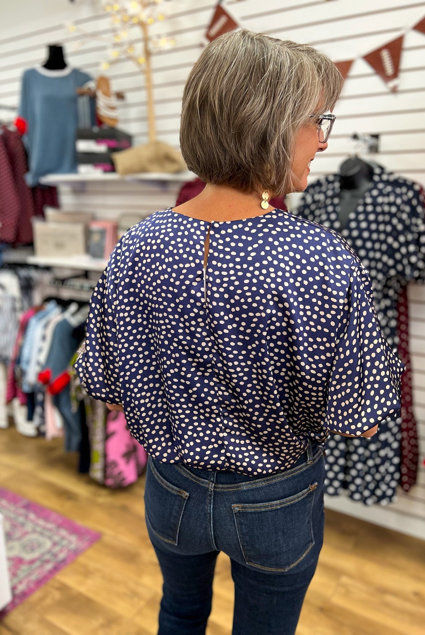 Navy Printed Bubble Hem Crop Top - A'Bekah's Boutique