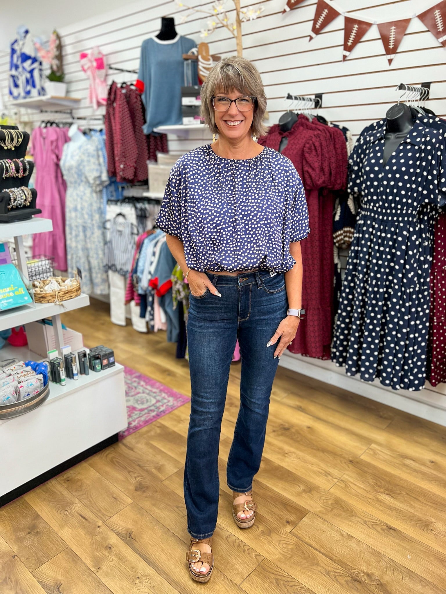 Navy Printed Bubble Hem Crop Top - A'Bekah's Boutique