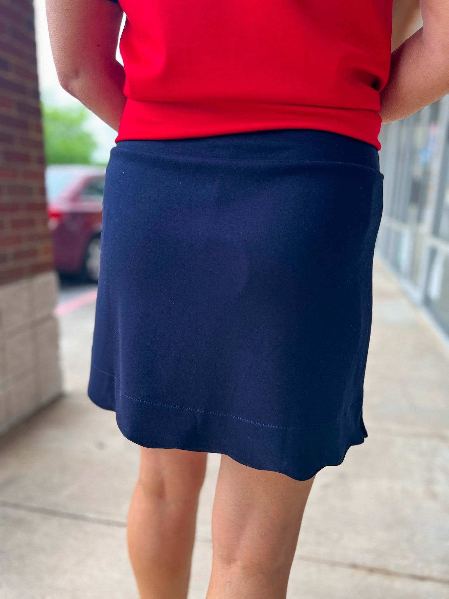 Navy Pull On Skort with Scalloped Hem - A'Bekah's Boutique