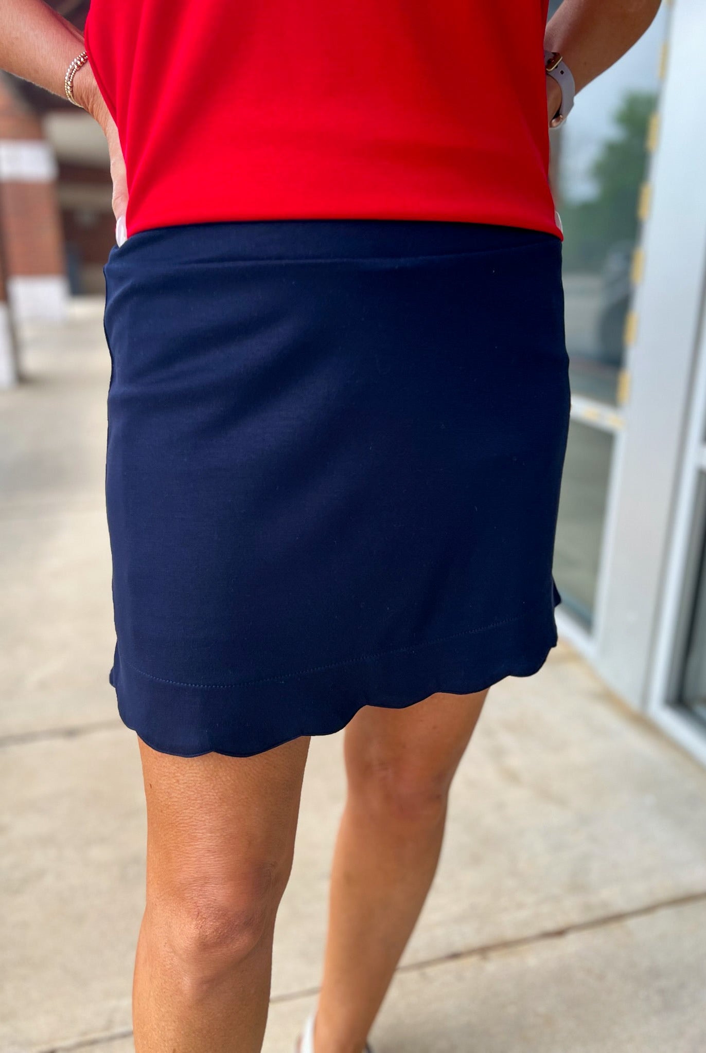 Navy Pull On Skort with Scalloped Hem - A'Bekah's Boutique