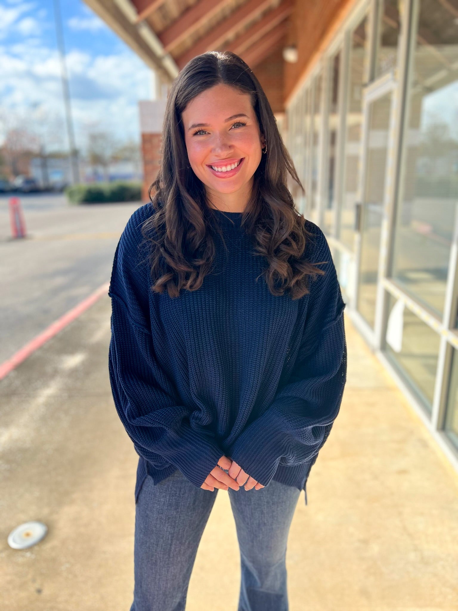 Navy Pullover Long Sleeve Sweater with Mock Neck - A'Bekah's Boutique