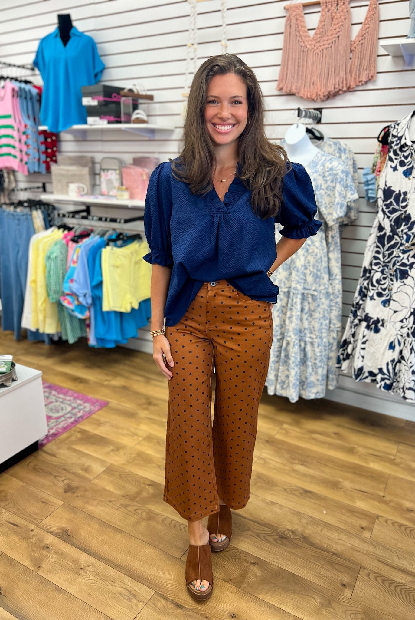 Navy Ruffle Trimmed V-Neck Top - A'Bekah's Boutique