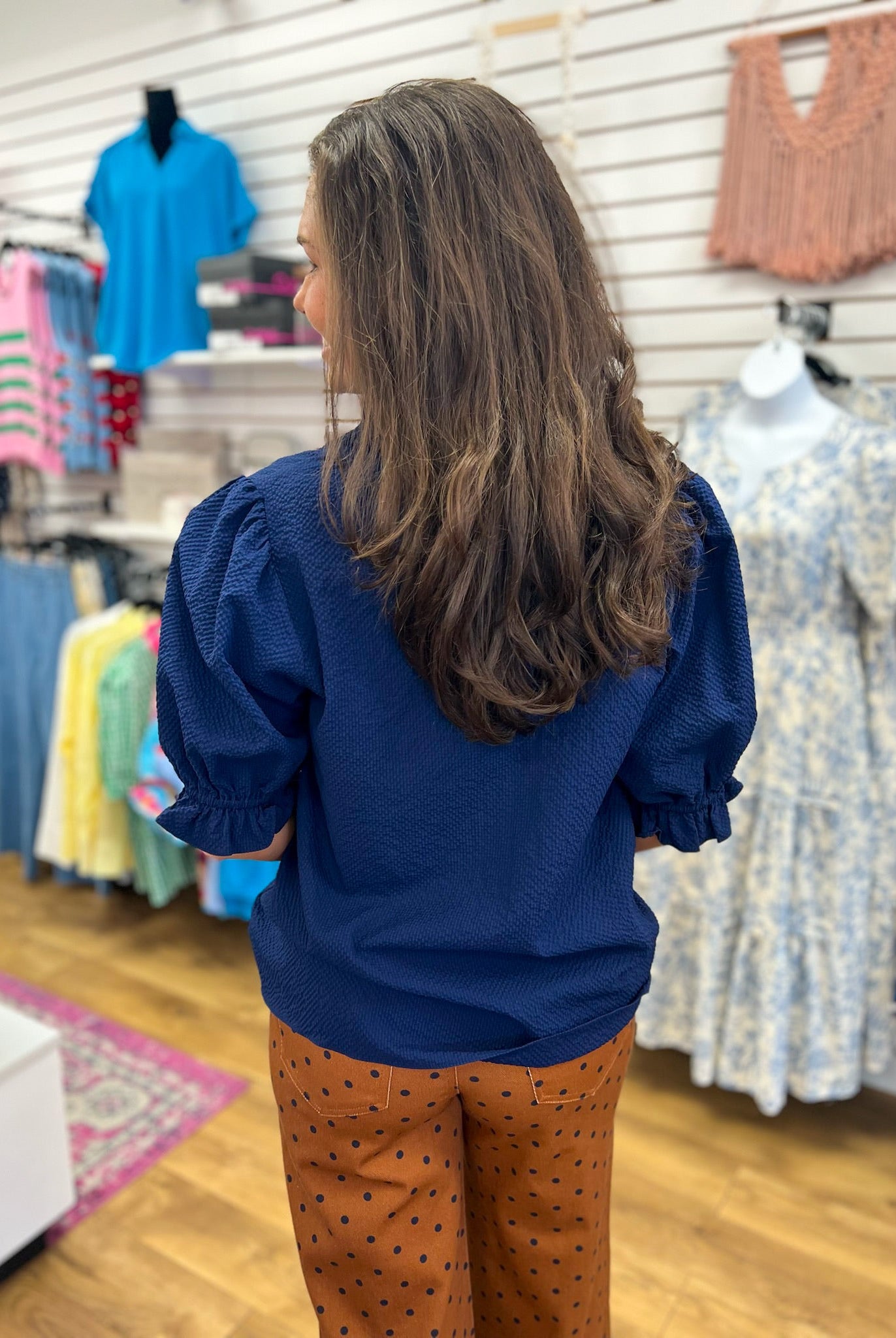 Navy Ruffle Trimmed V-Neck Top - A'Bekah's Boutique