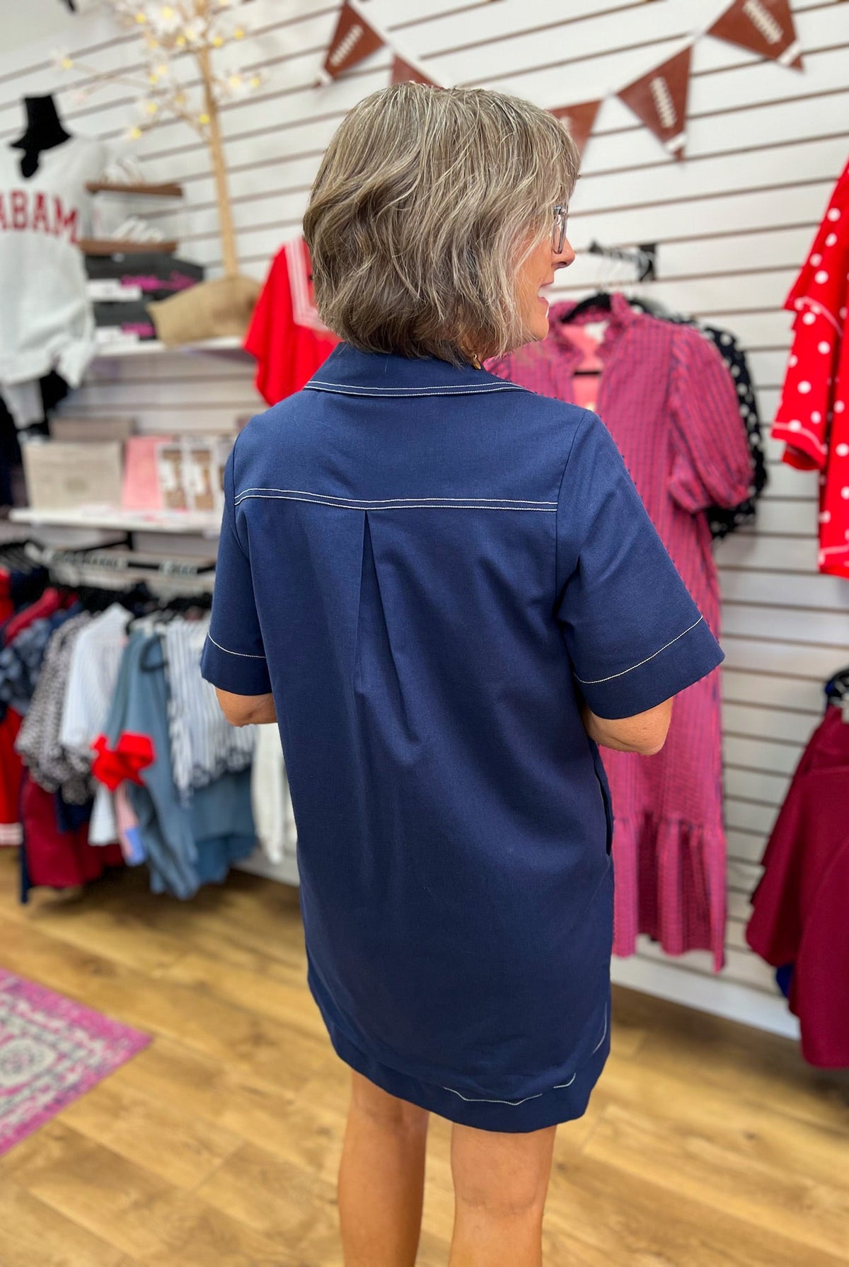 Navy Short Sleeve Shirt Dress with Pockets - A'Bekah's Boutique