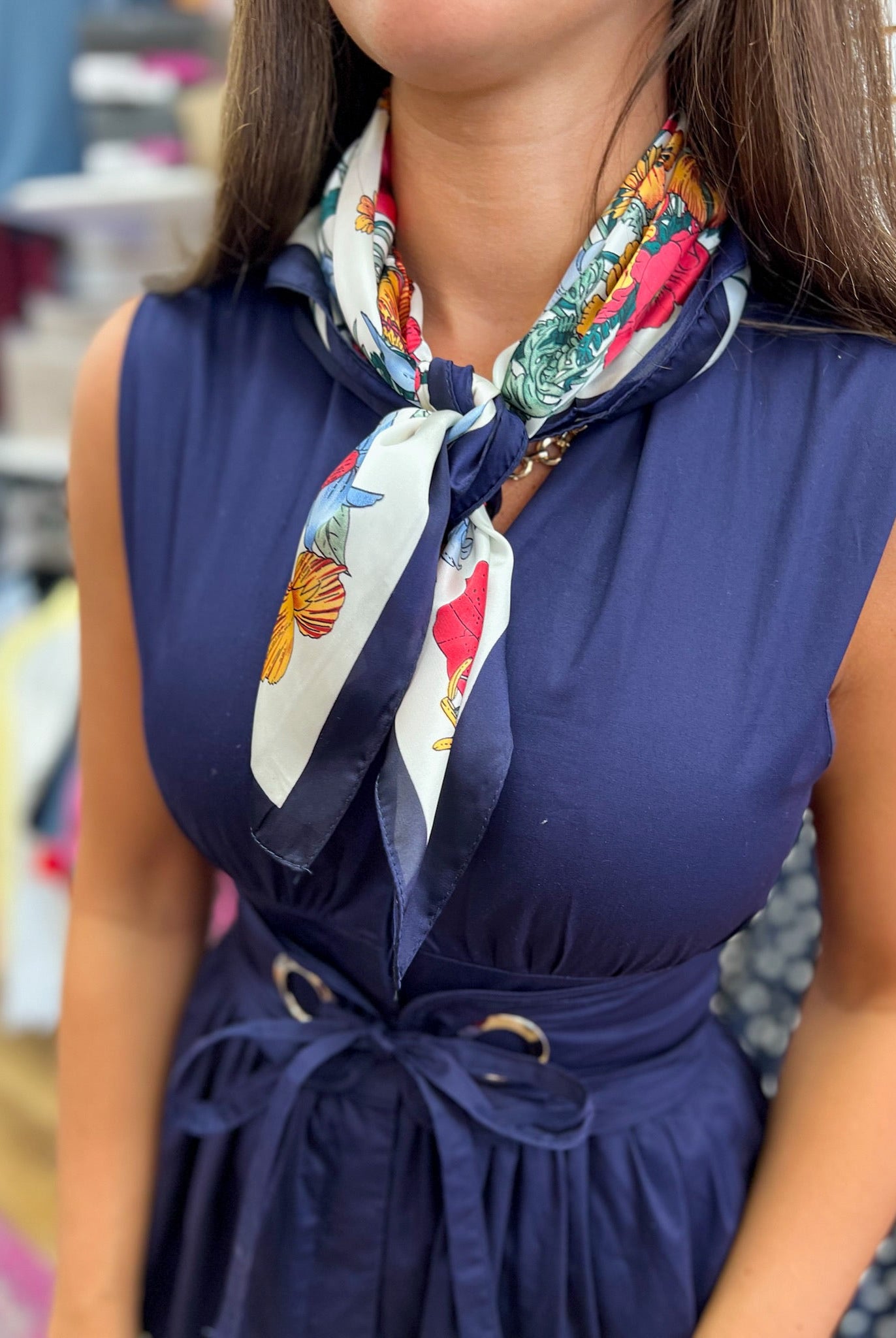 Navy V-Neck Sleeveless Dress with Removable Belt - A'Bekah's Boutique