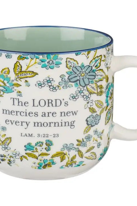 New Mercies Lam. 3:22 - 23 Blue and Green Floral Mug - A'Bekah's Boutique
