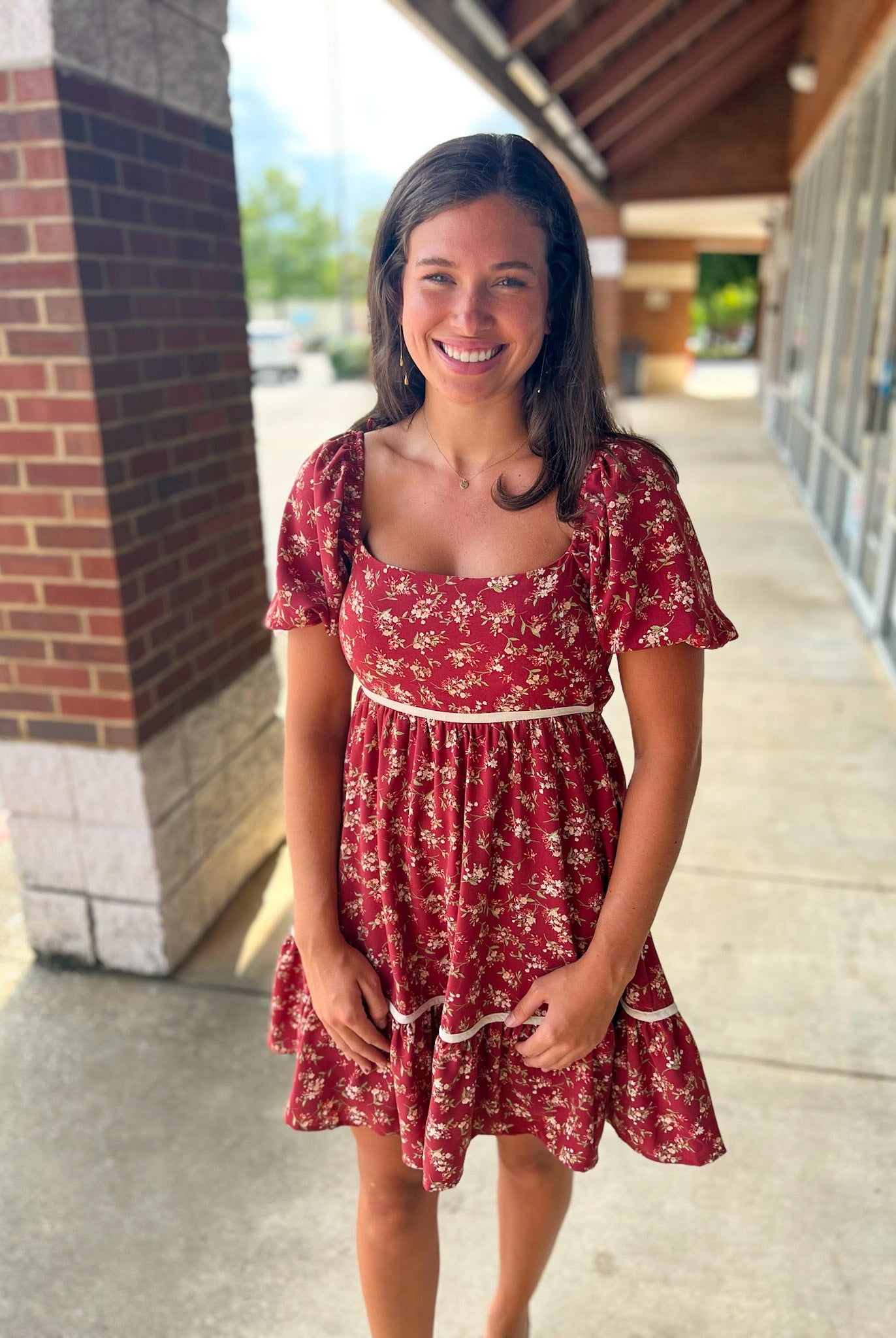 No Excuses Burgundy Floral Dress with Short Puff Sleeves - A'Bekah's Boutique