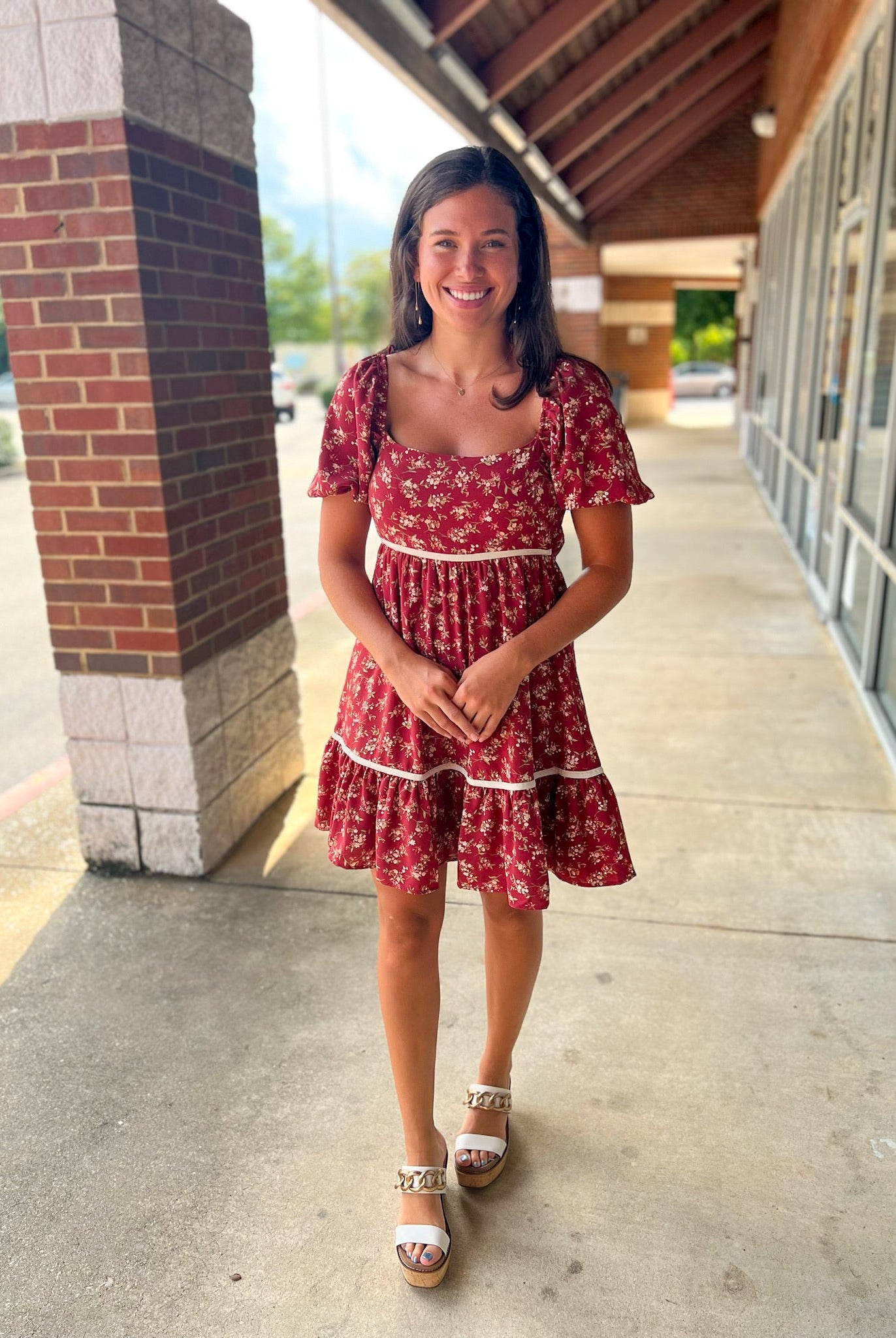 No Excuses Burgundy Floral Dress with Short Puff Sleeves - A'Bekah's Boutique