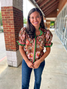 Not Alone Brown Floral Ruffle V - Neck Top (R) - A'Bekah's Boutique