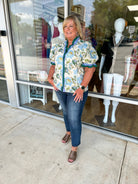 Not Alone Ecru Floral Ruffle V - Neck Top (C) - A'Bekah's Boutique