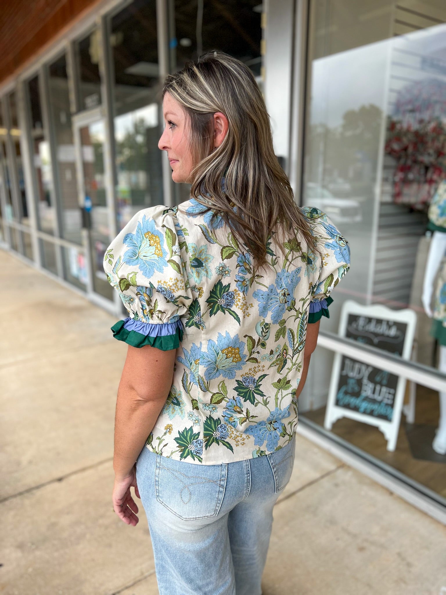 Not Alone Ecru Floral Ruffle V - Neck Top (R) - A'Bekah's Boutique