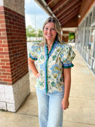 Not Alone Ecru Floral Ruffle V - Neck Top (R) - A'Bekah's Boutique