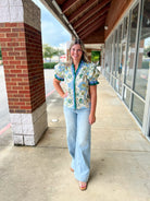 Not Alone Ecru Floral Ruffle V - Neck Top (R) - A'Bekah's Boutique