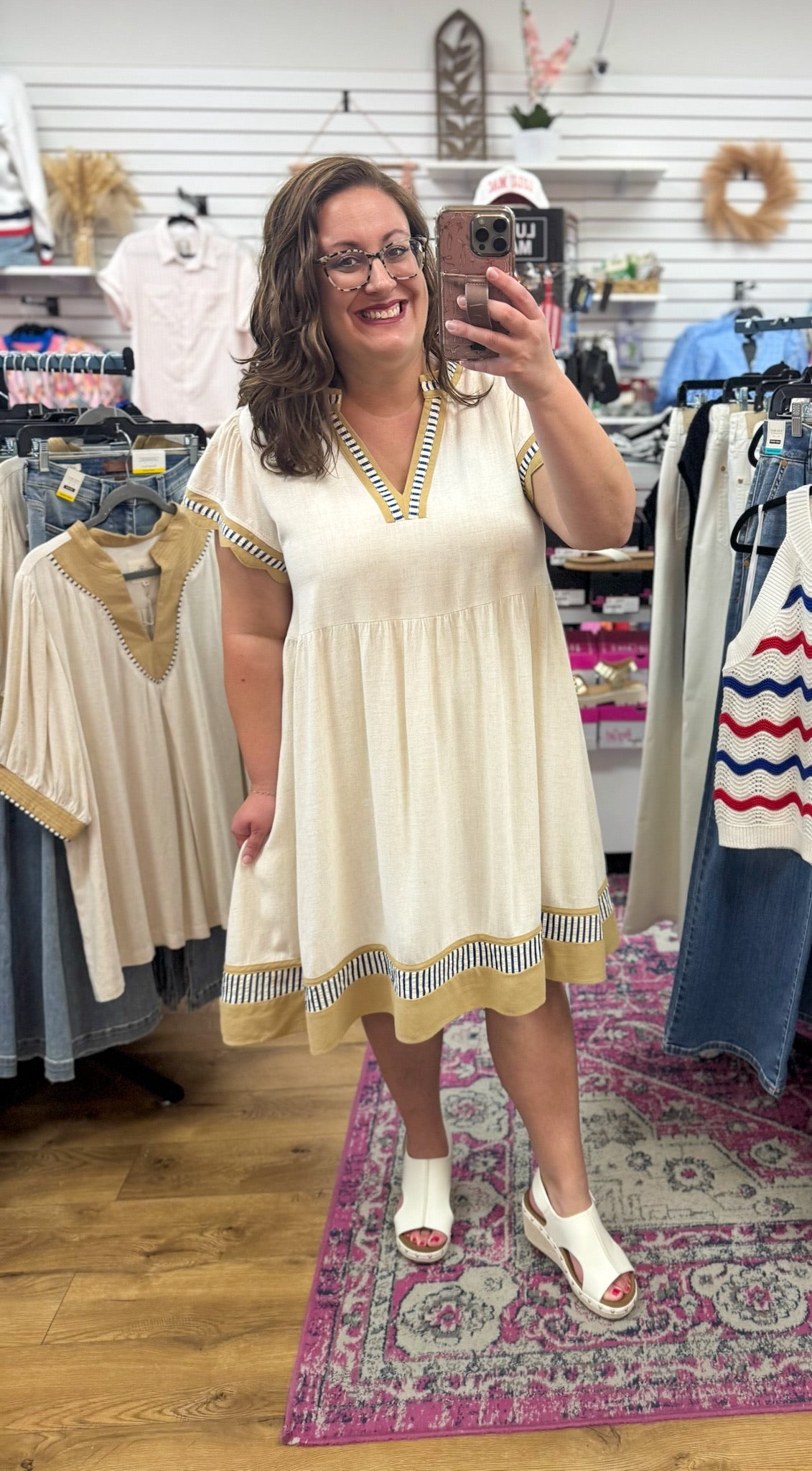 Oatmeal Linen V - Neck Color Block Dress - A'Bekah's Boutique