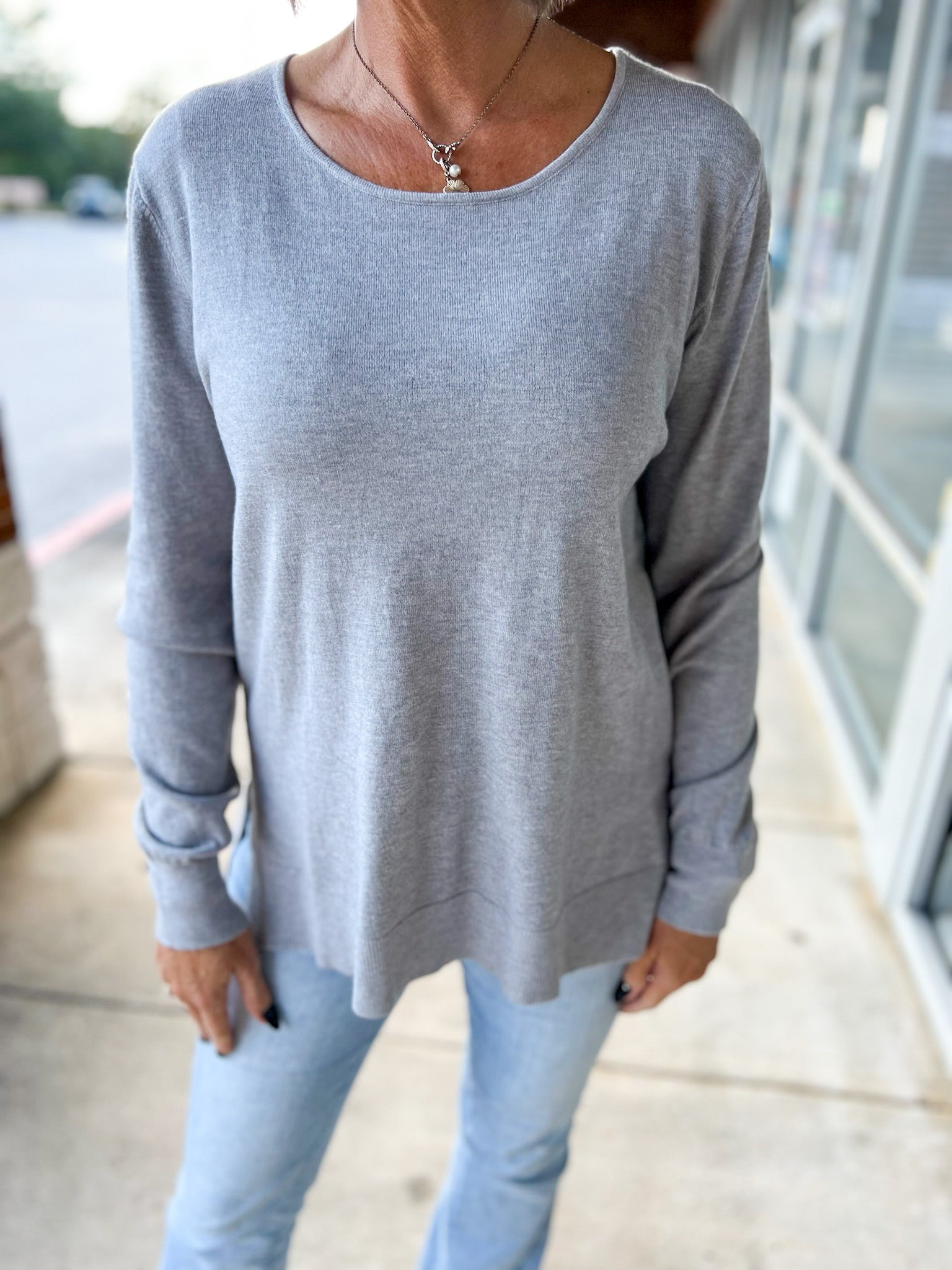 Off The Record Heather Gray Boat Neck High Low Sweater - A'Bekah's Boutique