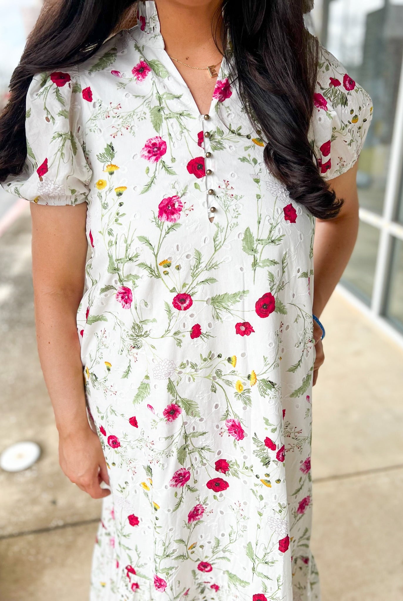 Off White Floral Eyelet Midi Dress - A'Bekah's Boutique