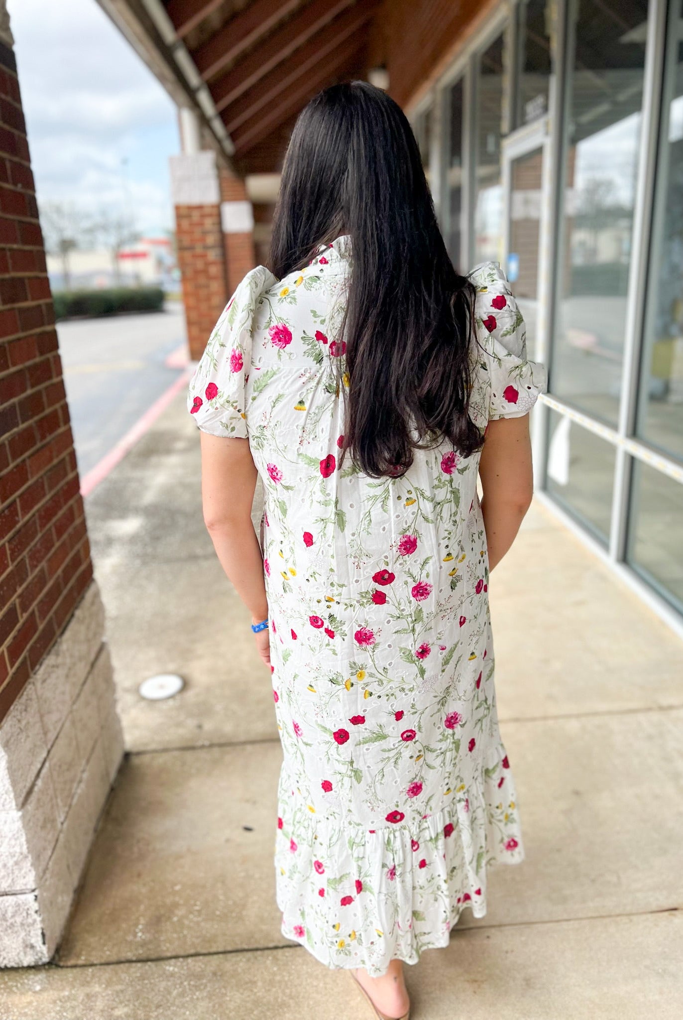 Off White Floral Eyelet Midi Dress - A'Bekah's Boutique