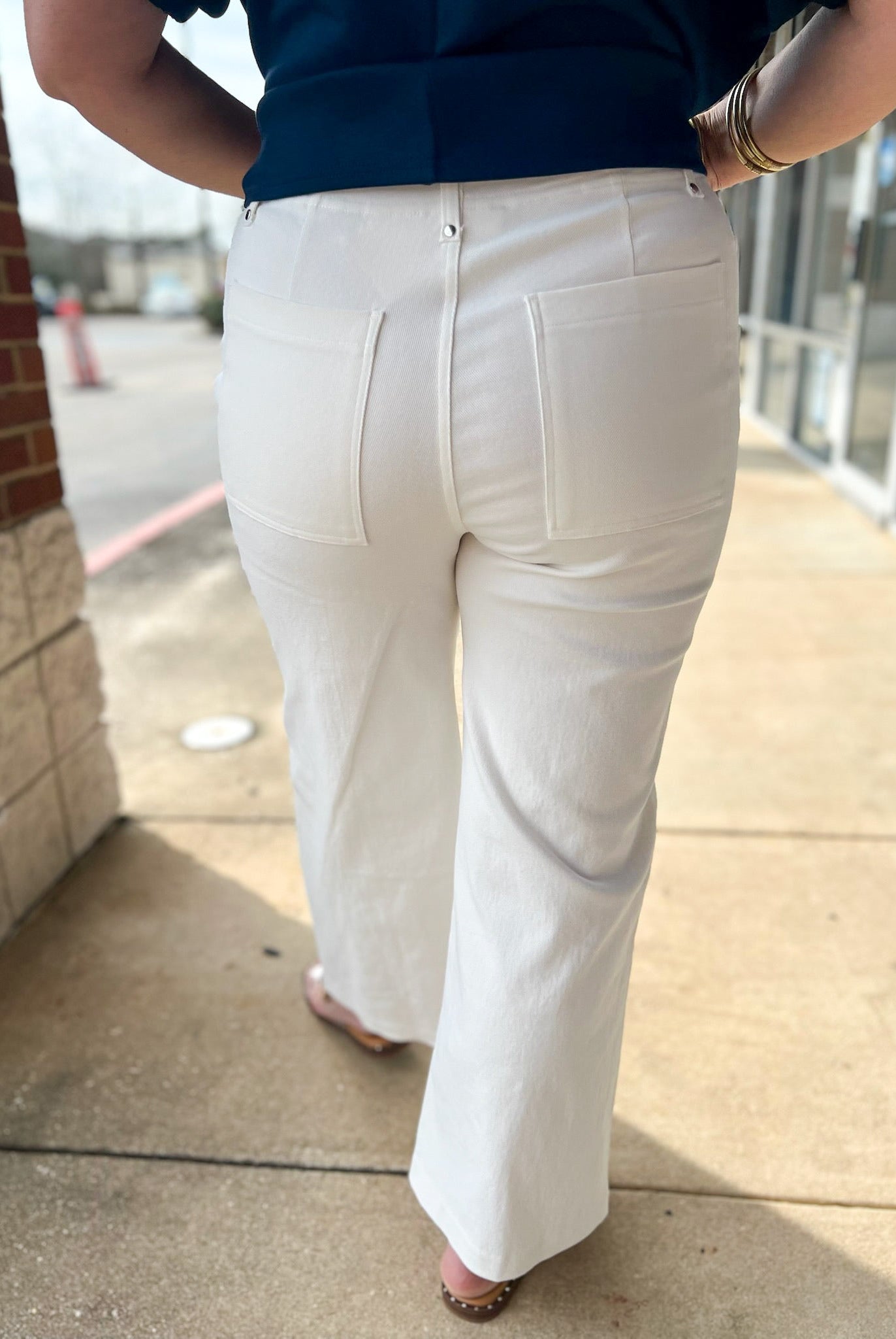 Off White High Waisted Wide Leg Pants with Pintuck Detail - A'Bekah's Boutique