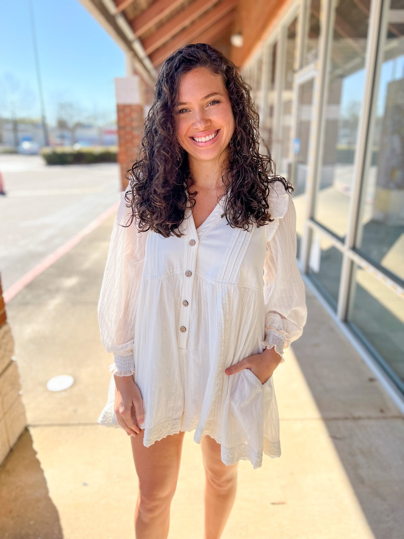 Off White Long Bubble Sleeve Romper - A'Bekah's Boutique