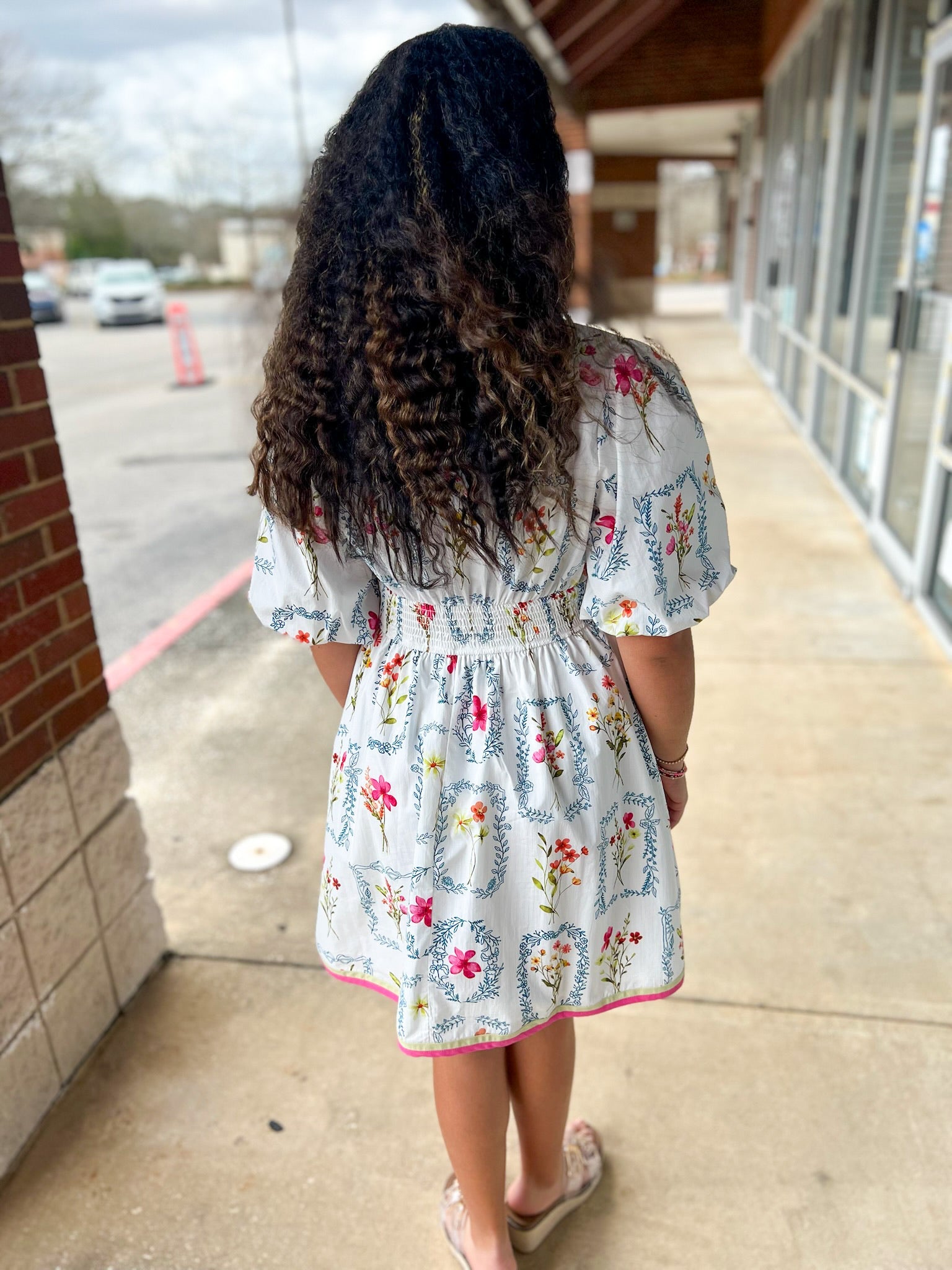 Off White Multi Floral Dress with Contrast Banding - A'Bekah's Boutique