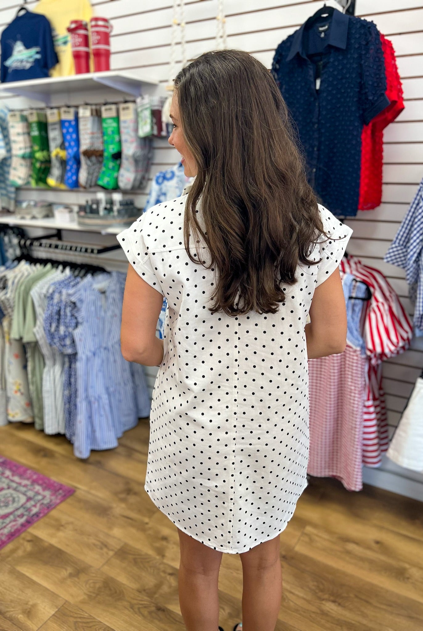 Off White Polka Dot Sleeveless Shirt Dress with Pockets - A'Bekah's Boutique