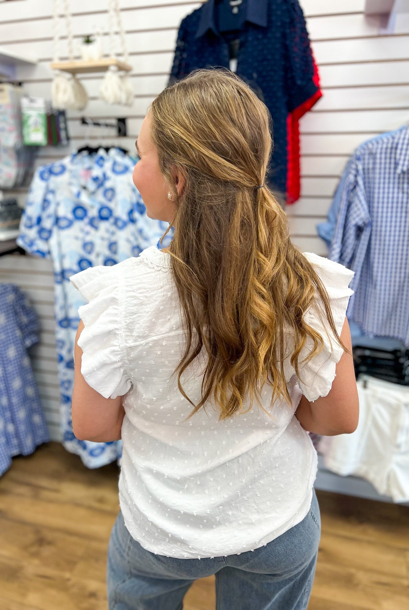 Off White Swiss Dot Top with Ruffle Cap Sleeves - A'Bekah's Boutique