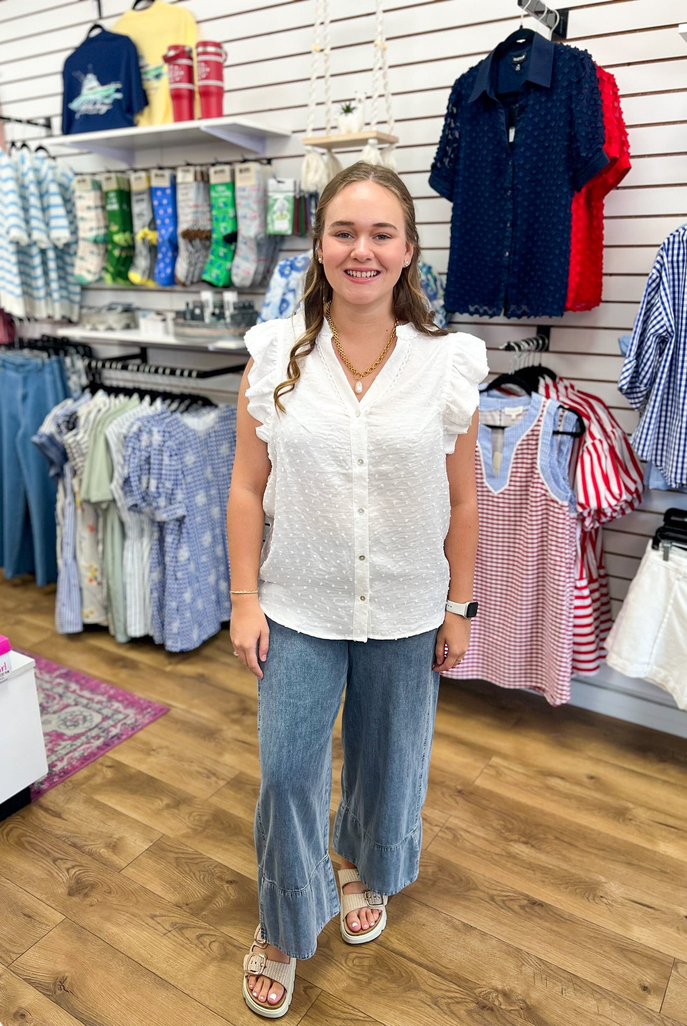 Off White Swiss Dot Top with Ruffle Cap Sleeves - A'Bekah's Boutique