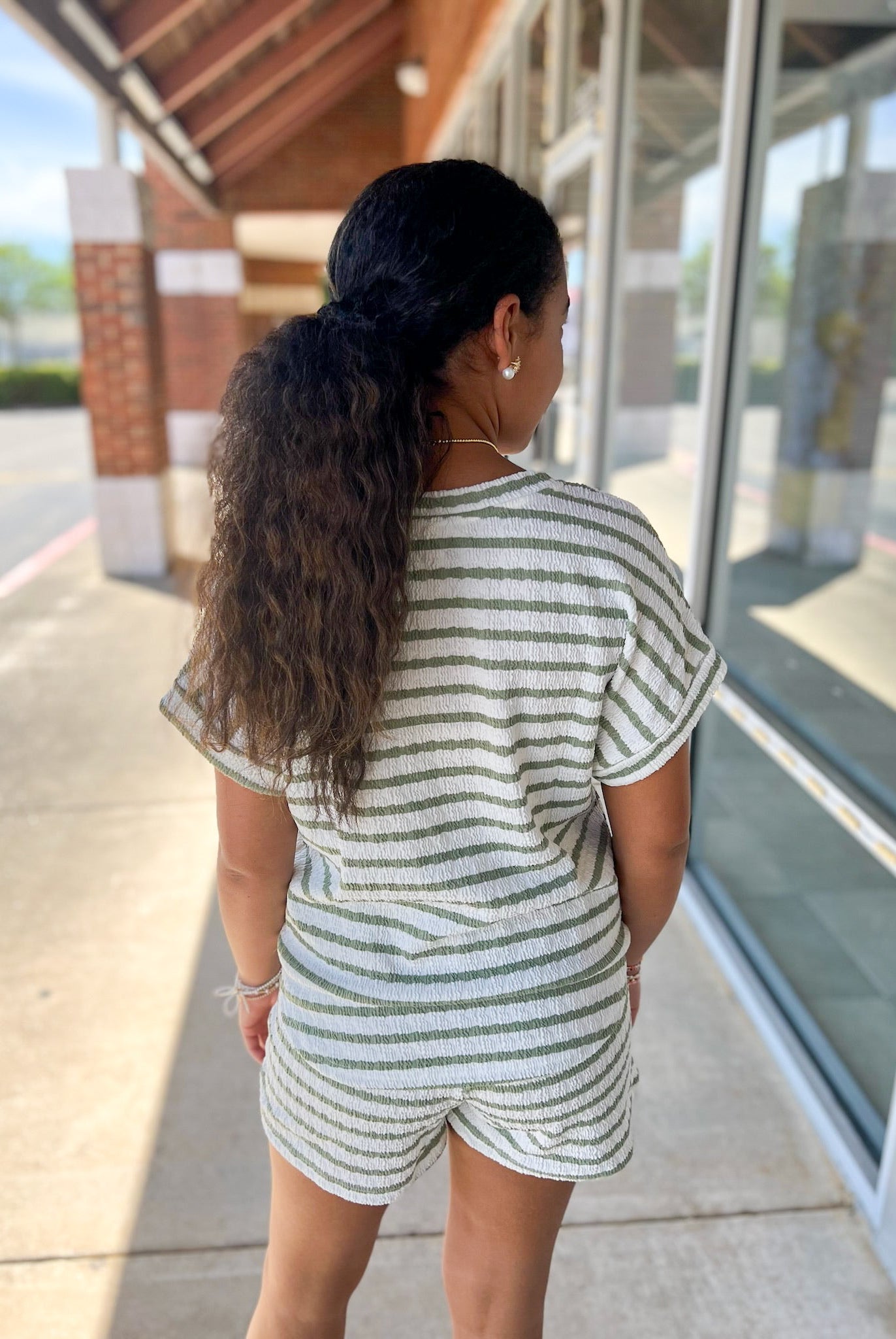 Olive Striped Short Sleeve Short Set - A'Bekah's Boutique