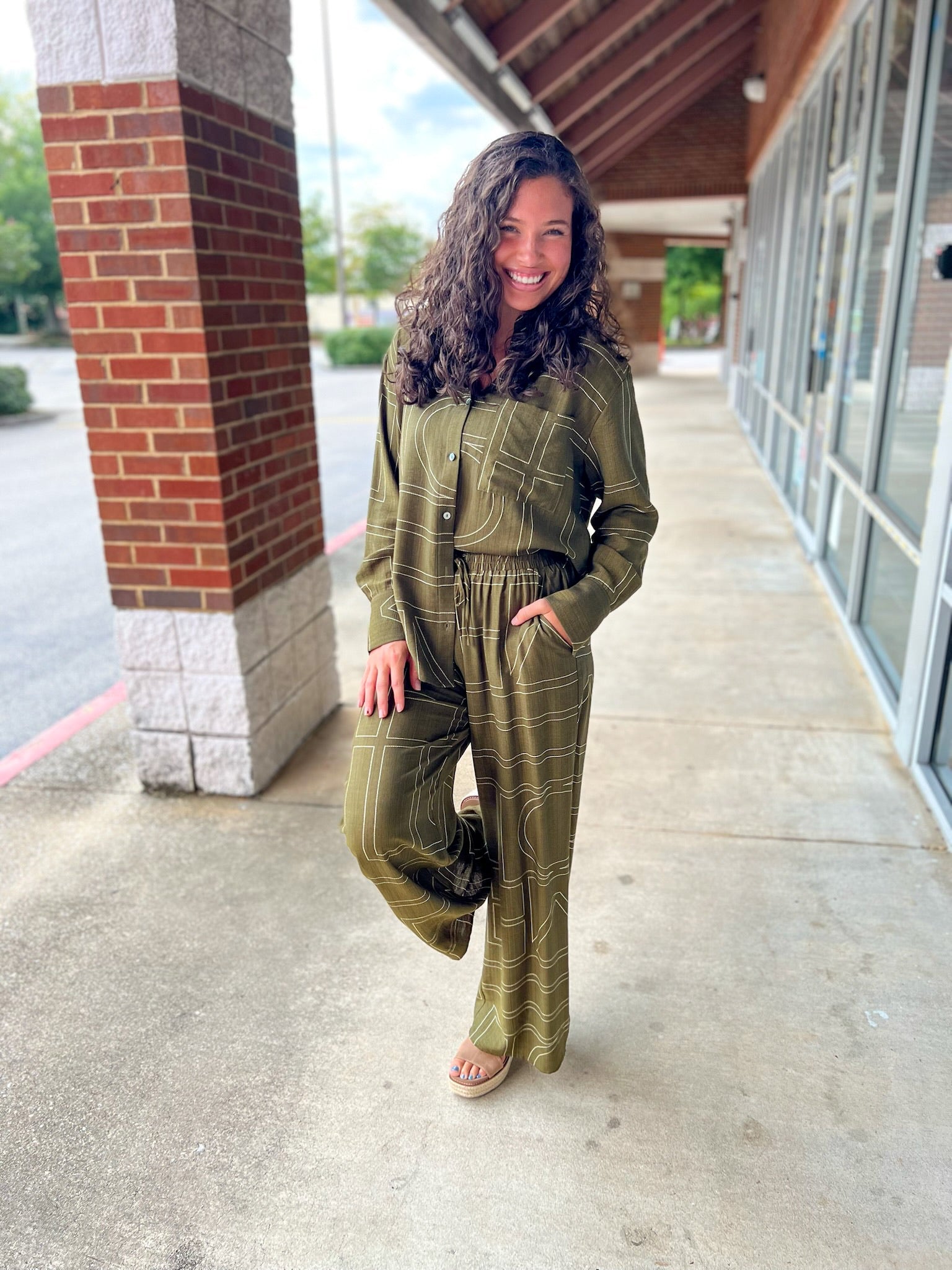 Only One For Me Olive Abstract Pattern Pants Set - A'Bekah's Boutique
