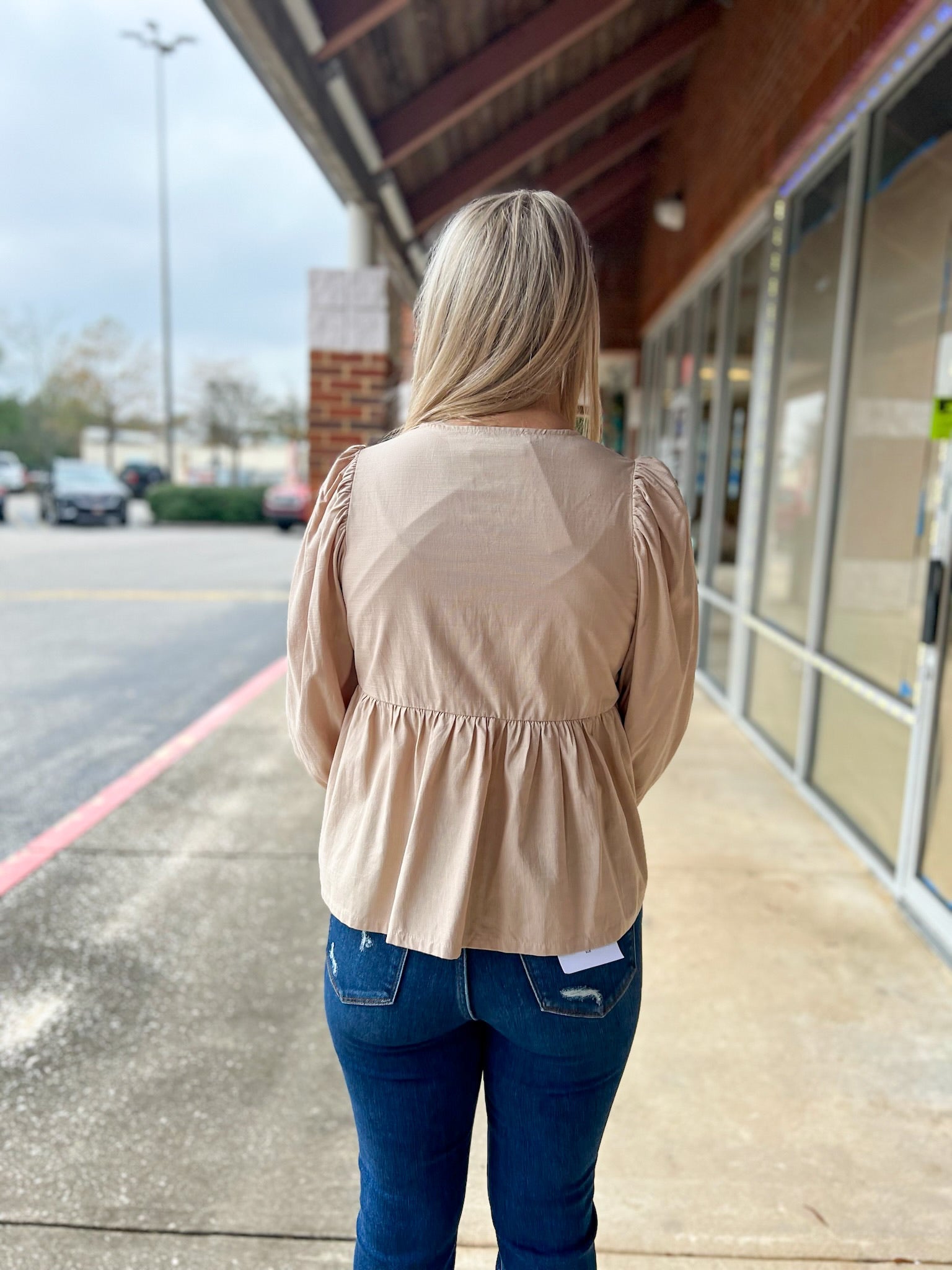 Open Your Mind Light Taupe 3/4 Length Sleeve Top with Front Bow Details - A'Bekah's Boutique