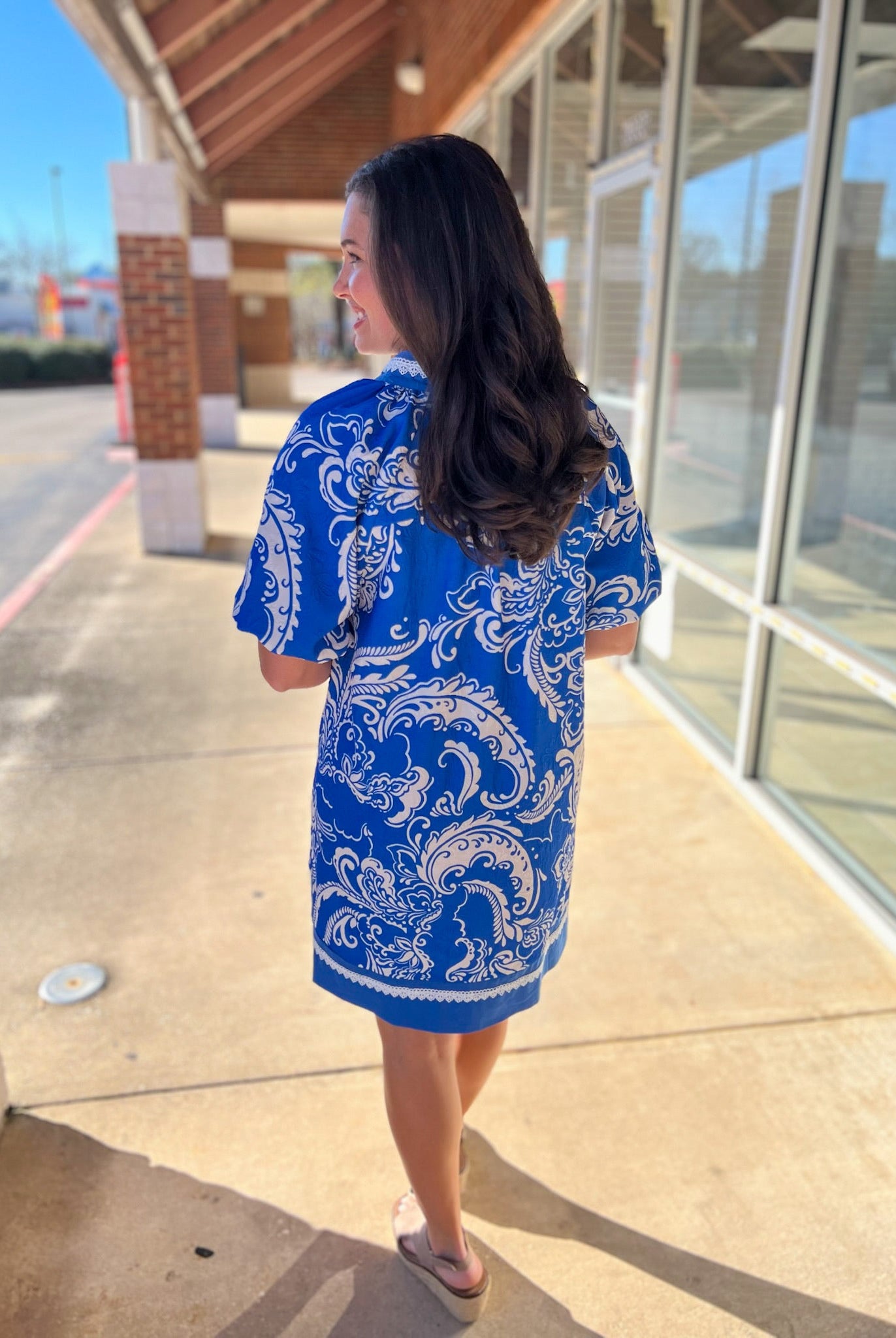 Orchid Blue Jacquard Paisley Dress with Lace Trim - A'Bekah's Boutique