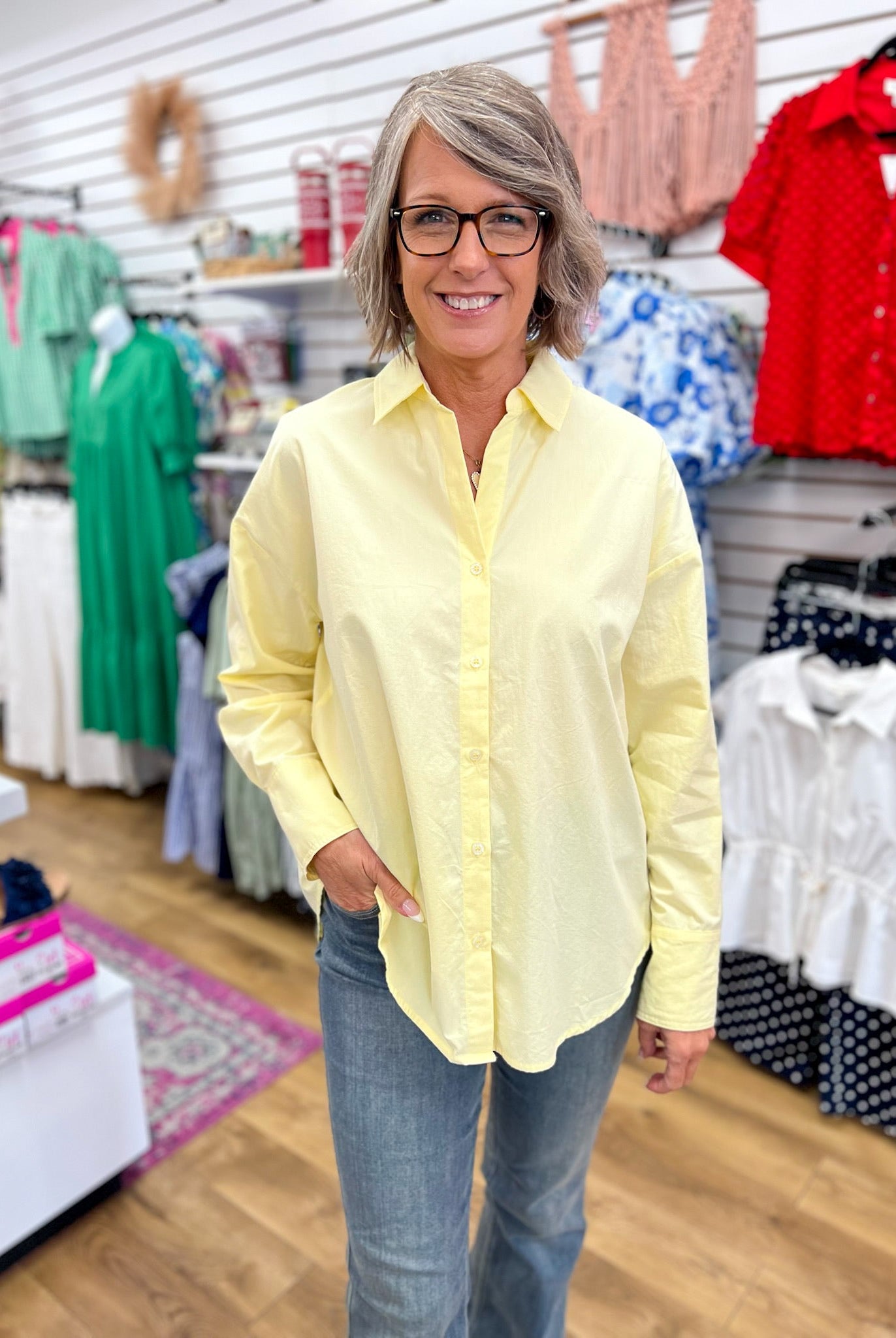 Pale Yellow Long Sleeve Button Up Poplin Shirt - A'Bekah's Boutique