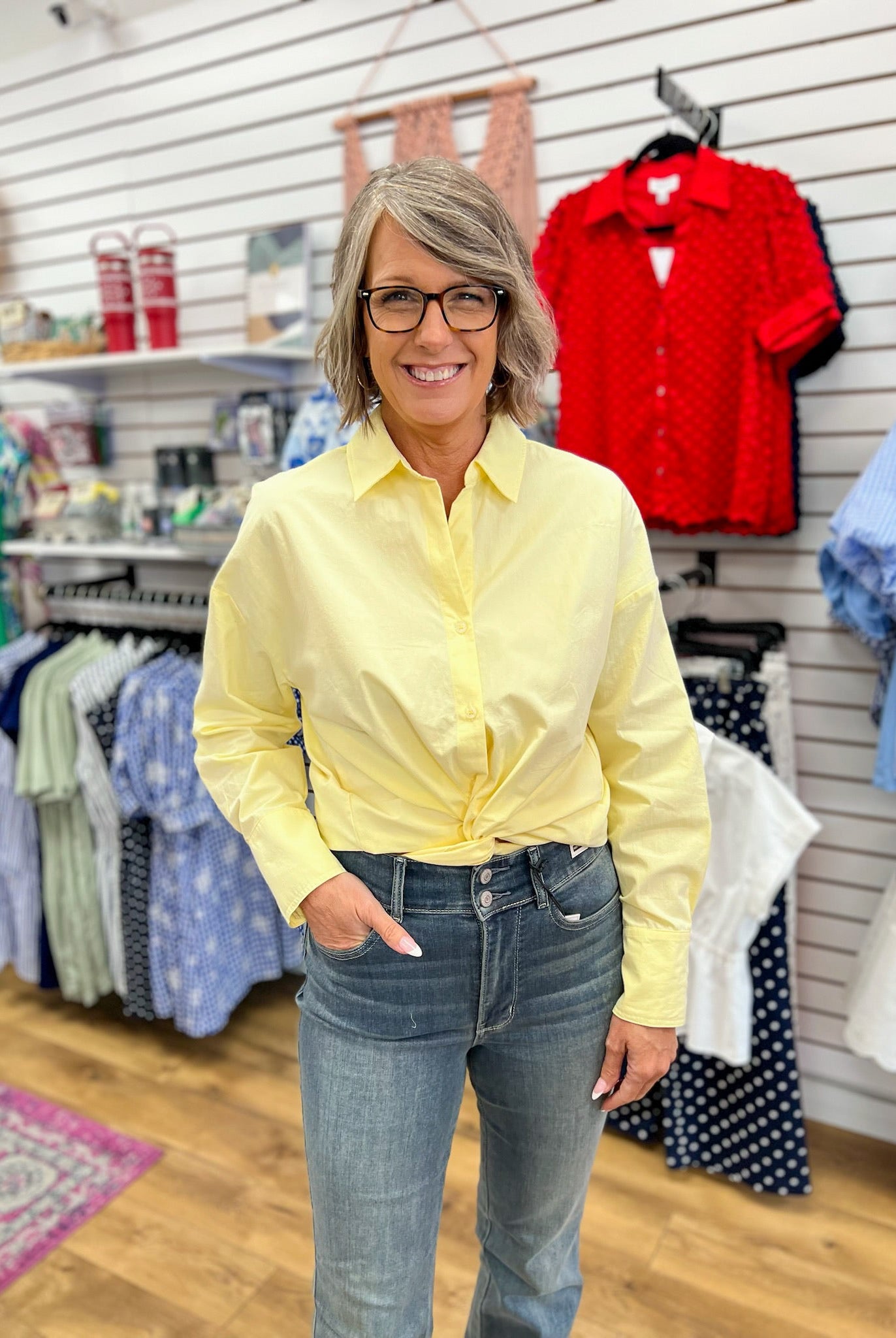 Pale Yellow Long Sleeve Button Up Poplin Shirt - A'Bekah's Boutique