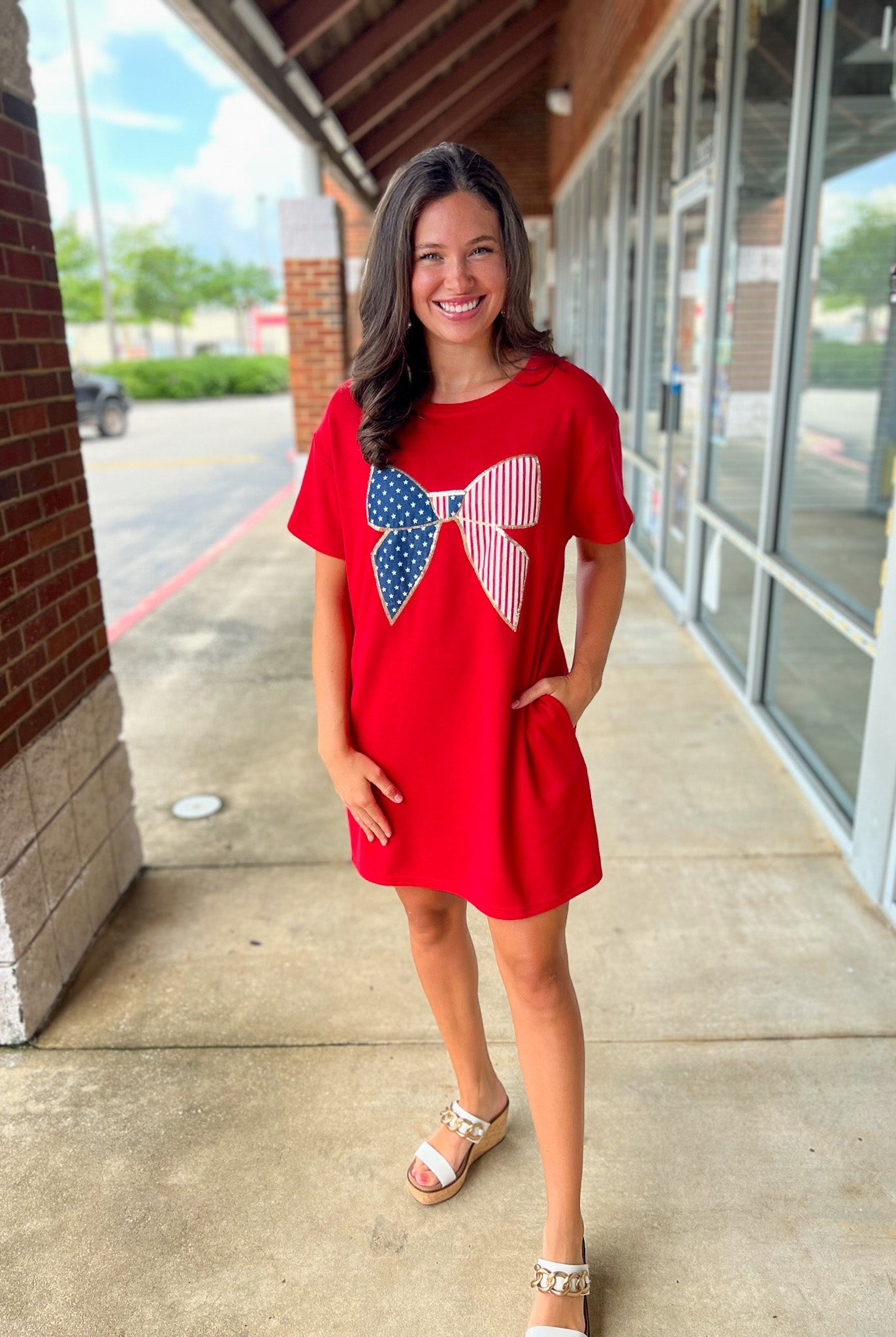 Patriotic Princess Red Knit Dress with Flag Bow - A'Bekah's Boutique