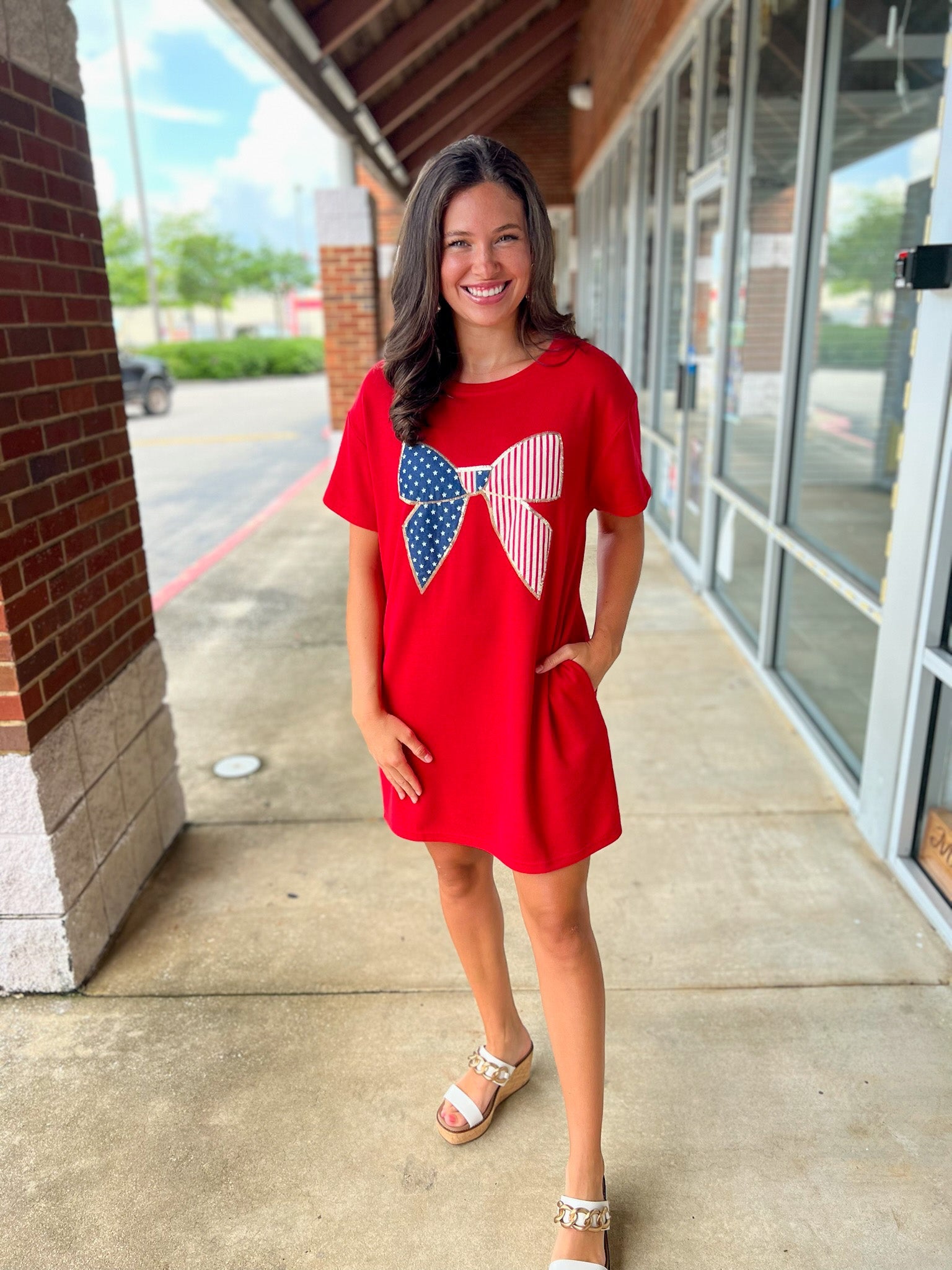 Patriotic Princess Red Knit Dress with Flag Bow - A'Bekah's Boutique