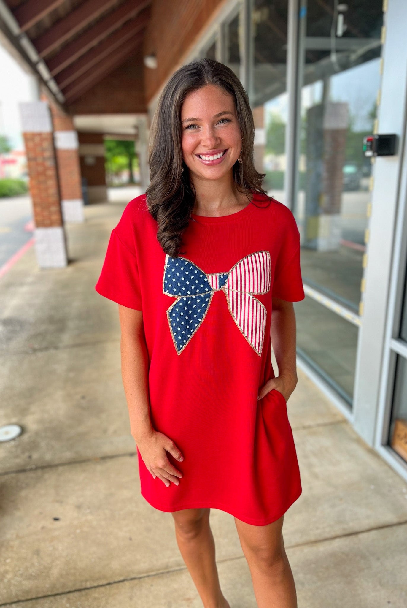 Patriotic Princess Red Knit Dress with Flag Bow - A'Bekah's Boutique
