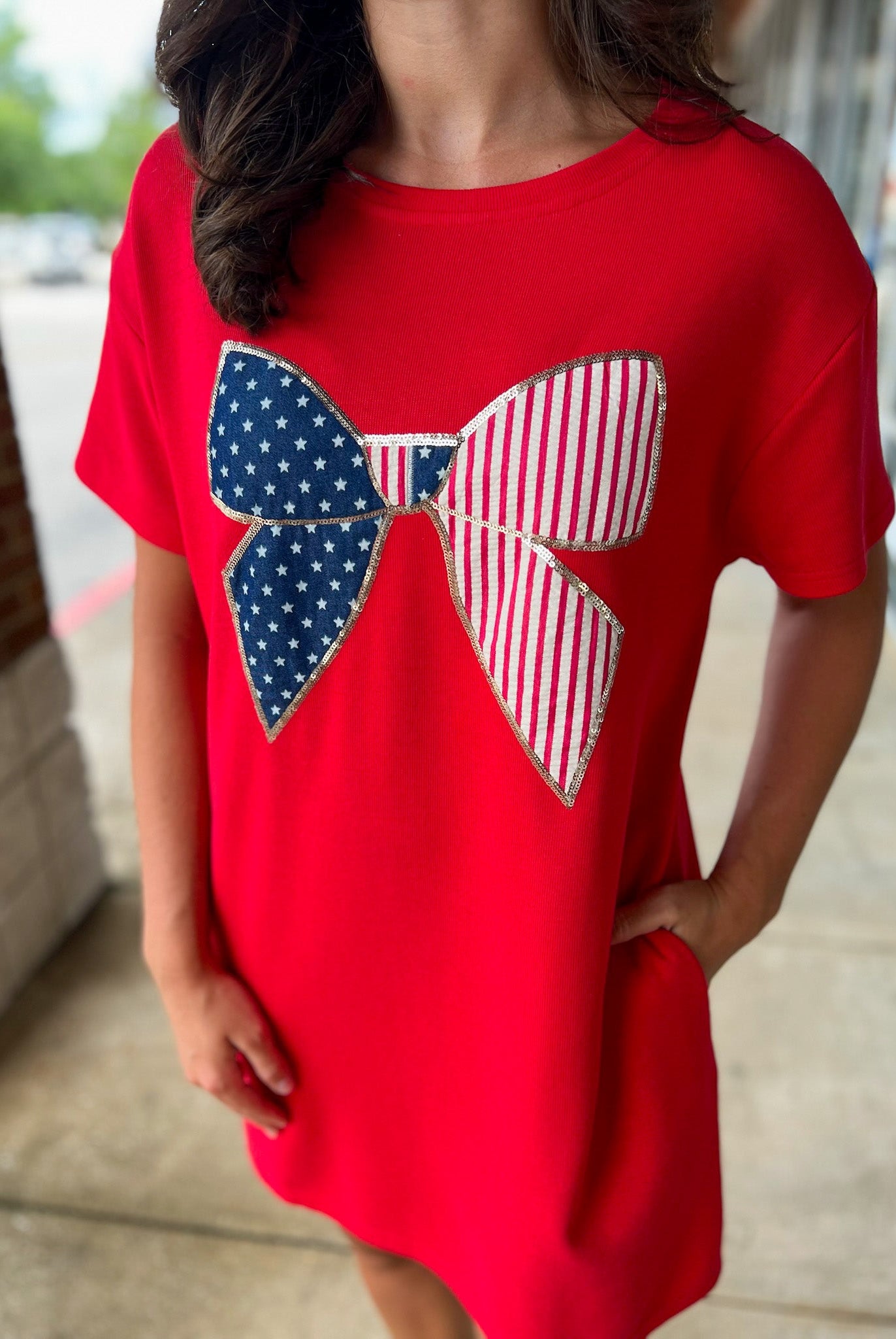 Patriotic Princess Red Knit Dress with Flag Bow - A'Bekah's Boutique