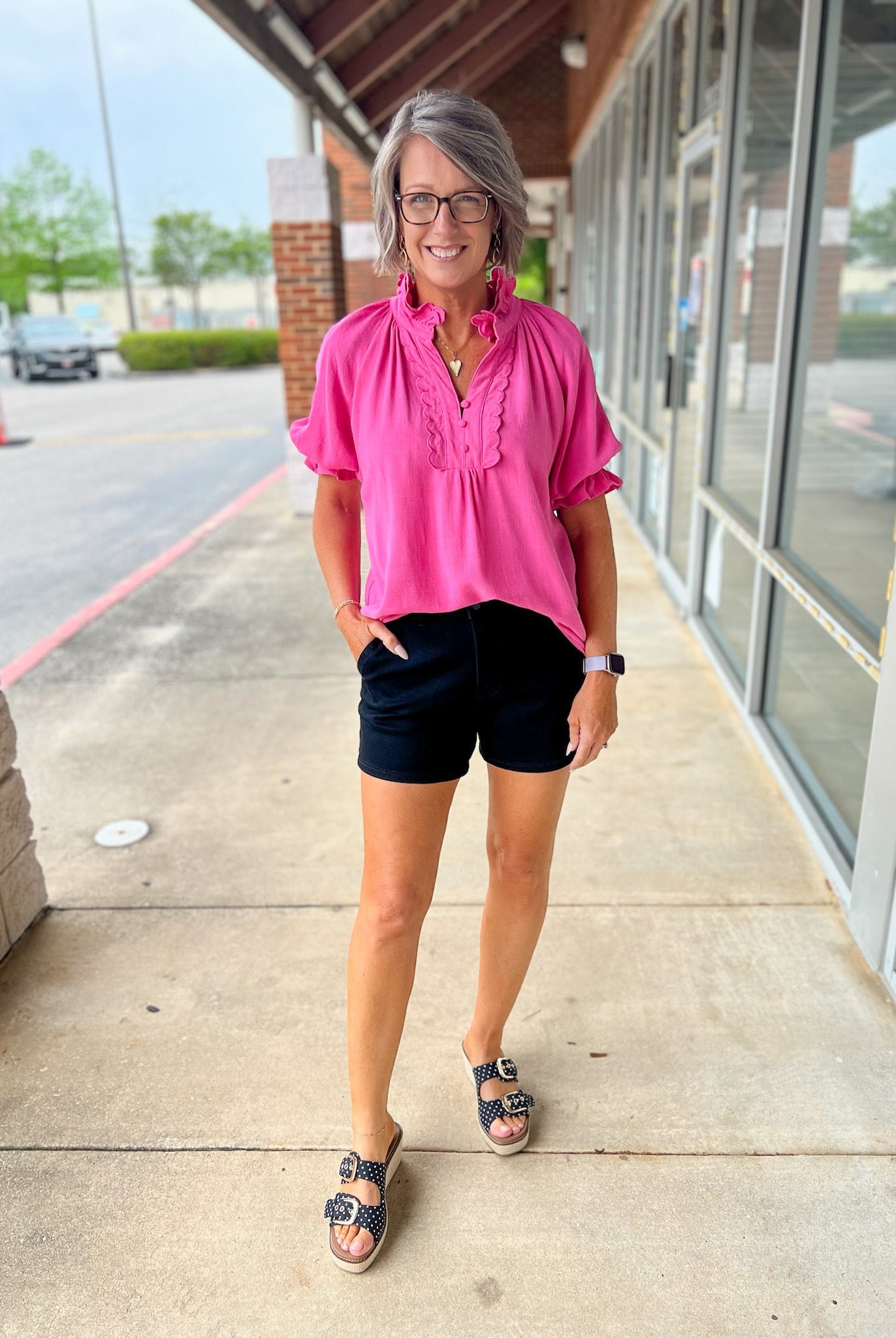 Peony Pink Linen Blend Top with Scallop Details - A'Bekah's Boutique