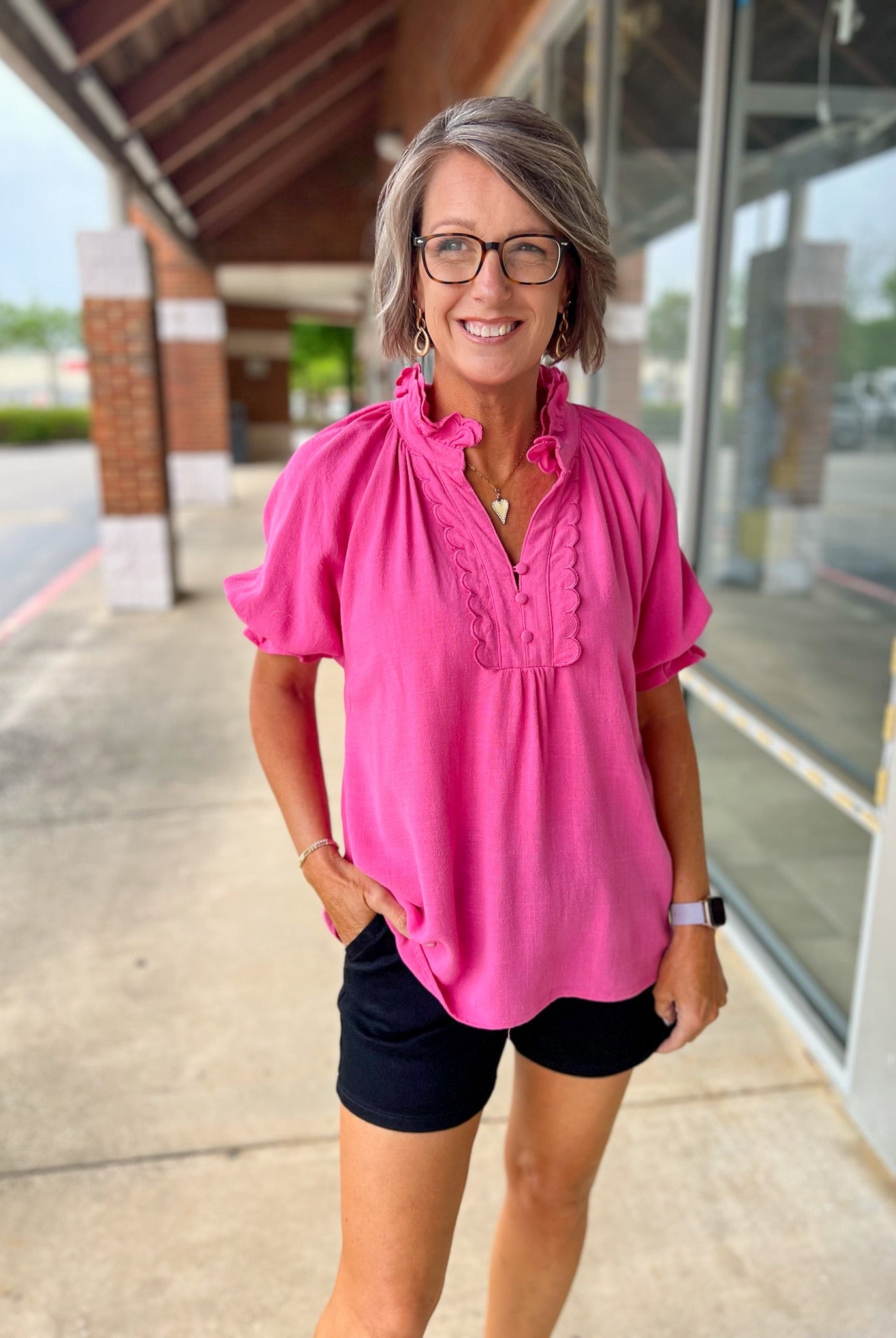Peony Pink Linen Blend Top with Scallop Details - A'Bekah's Boutique