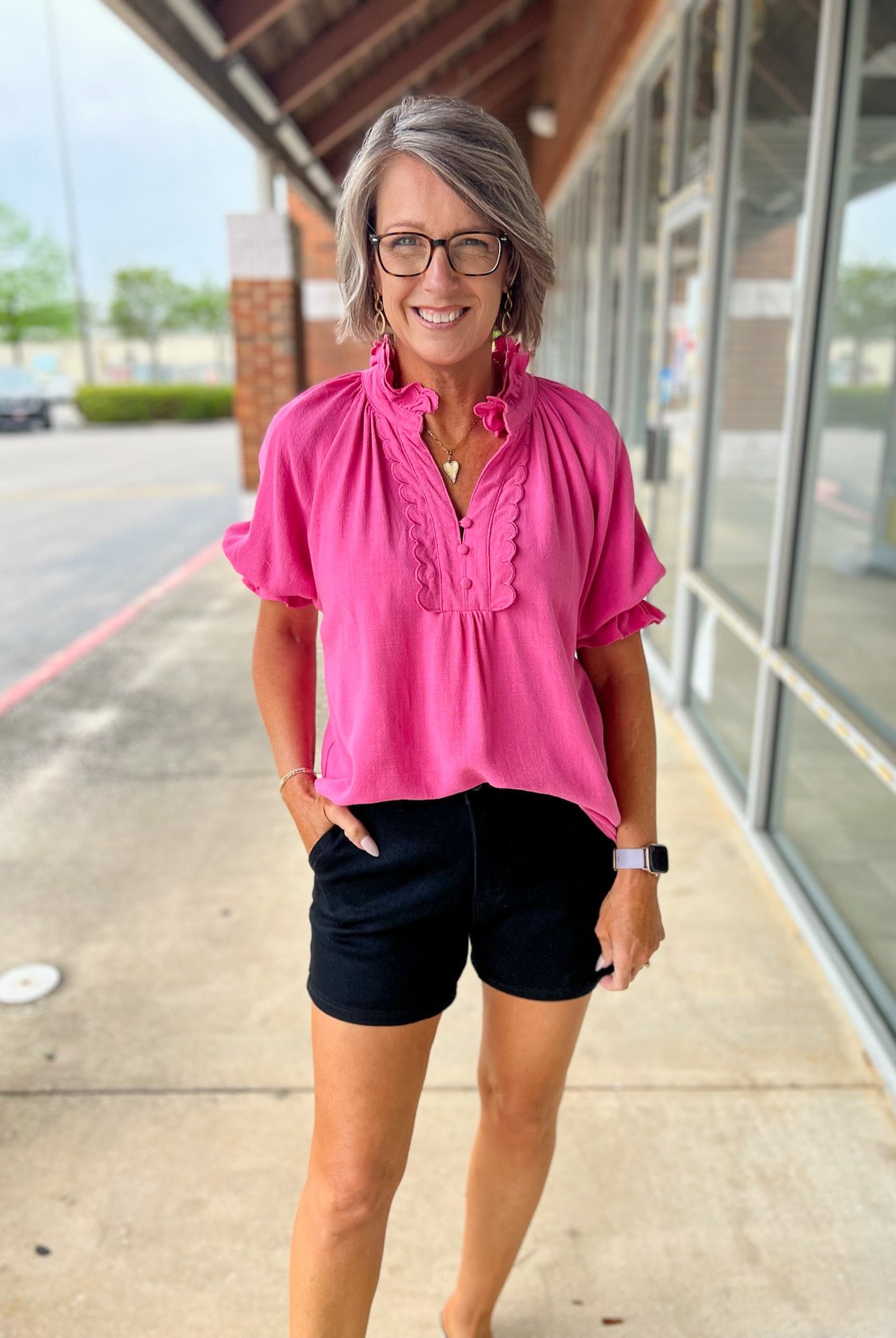 Peony Pink Linen Blend Top with Scallop Details - A'Bekah's Boutique