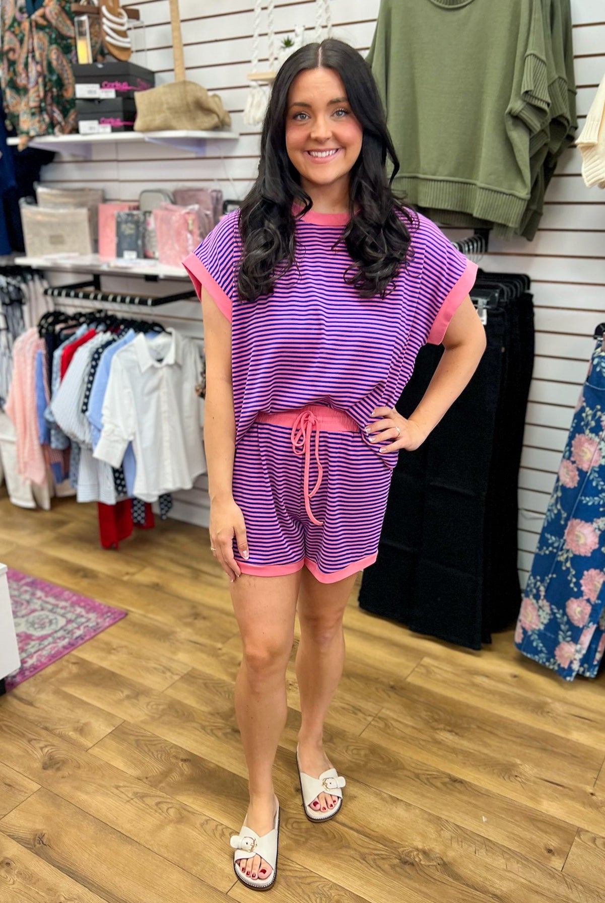 Pink and Royal Blue Striped Shorts Set - A'Bekah's Boutique