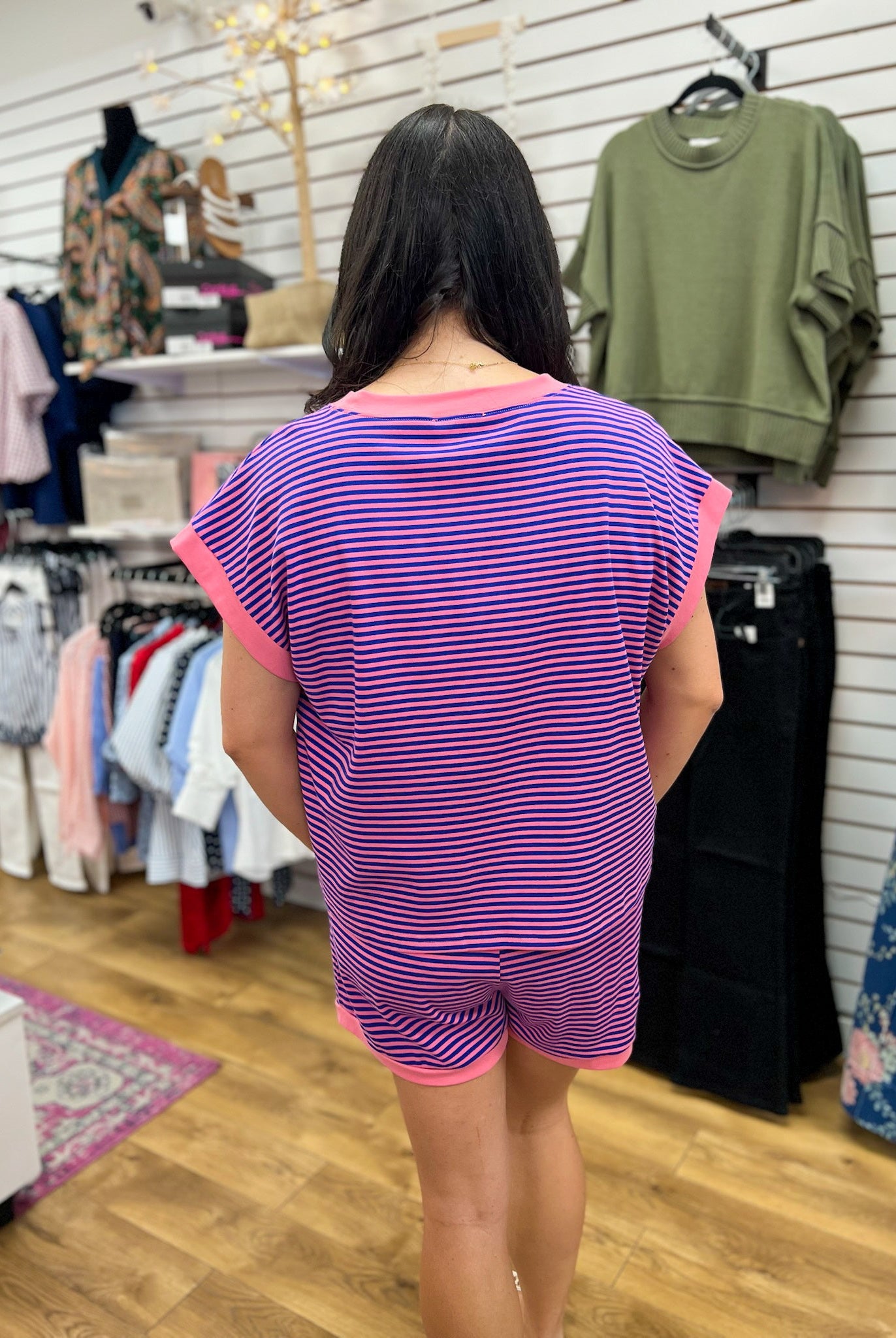 Pink and Royal Blue Striped Shorts Set - A'Bekah's Boutique