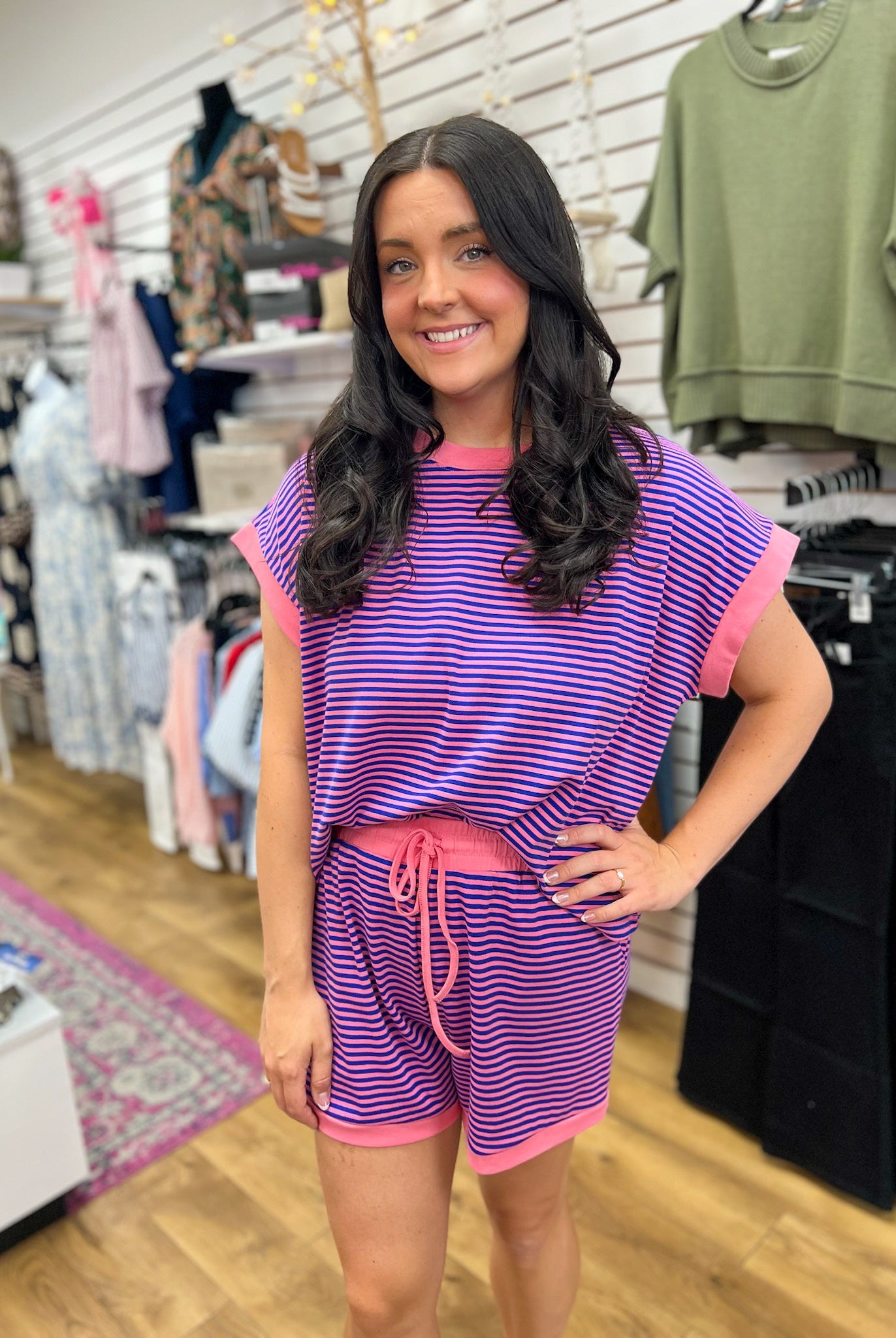 Pink and Royal Blue Striped Shorts Set - A'Bekah's Boutique