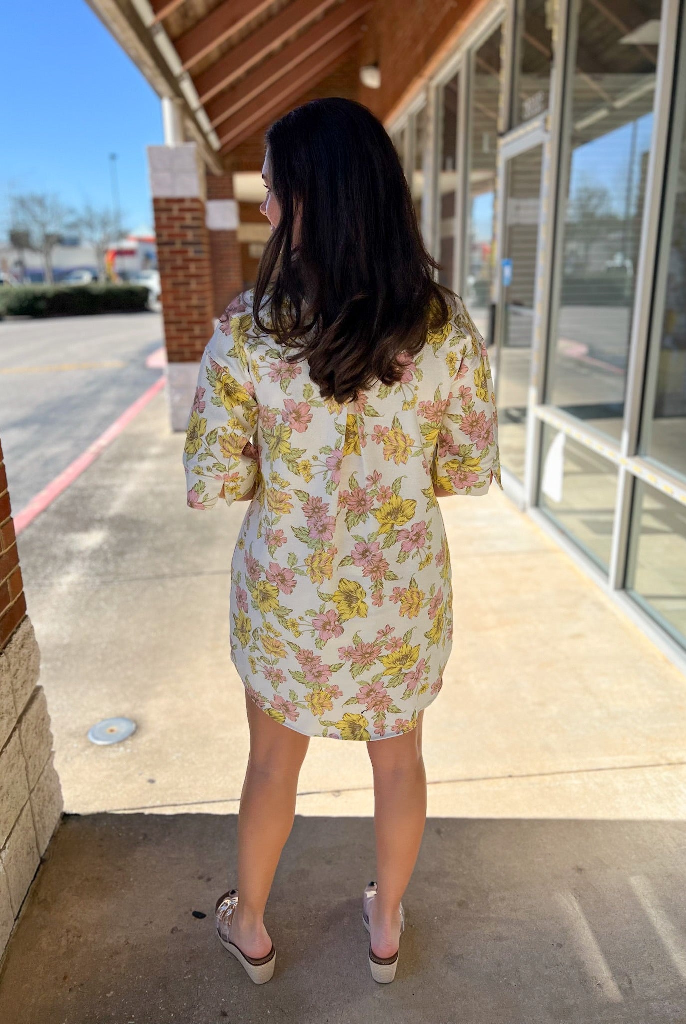 Pink and Yellow Floral Half Sleeve Shirt Dress - A'Bekah's Boutique