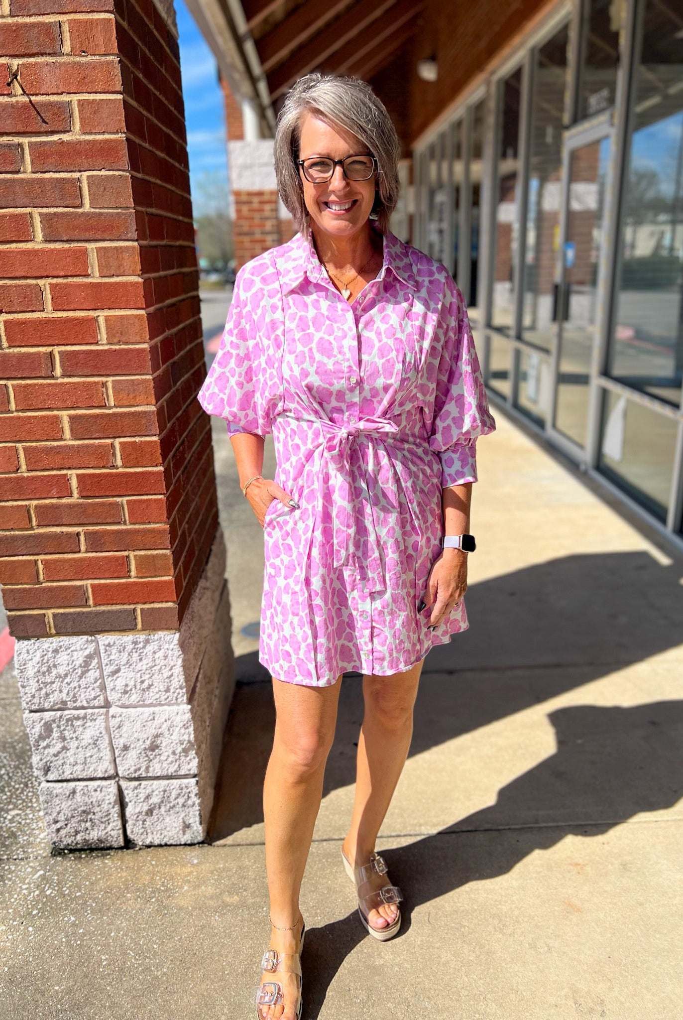 Pink Animal Print Dress with Balloon Sleeves - A'Bekah's Boutique