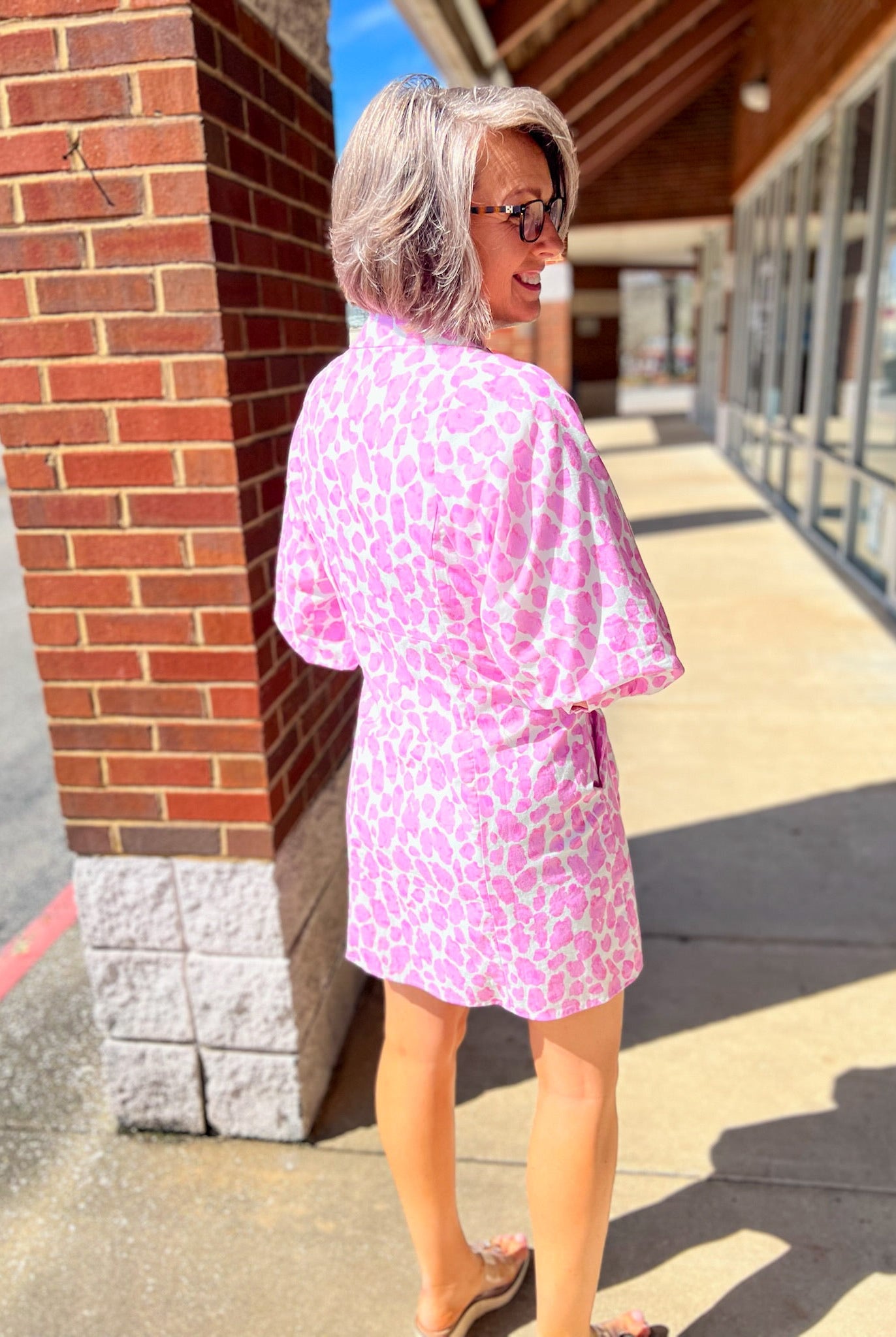 Pink Animal Print Dress with Balloon Sleeves - A'Bekah's Boutique